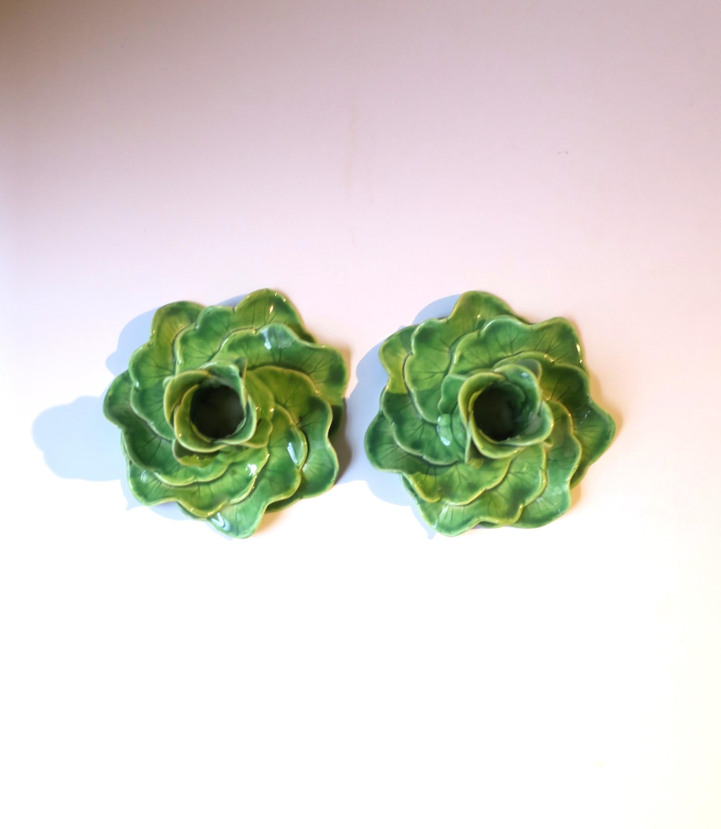 Green Porcelain Lettuce Leaf Candlestick Holders Styled After Dodie Thayer 6