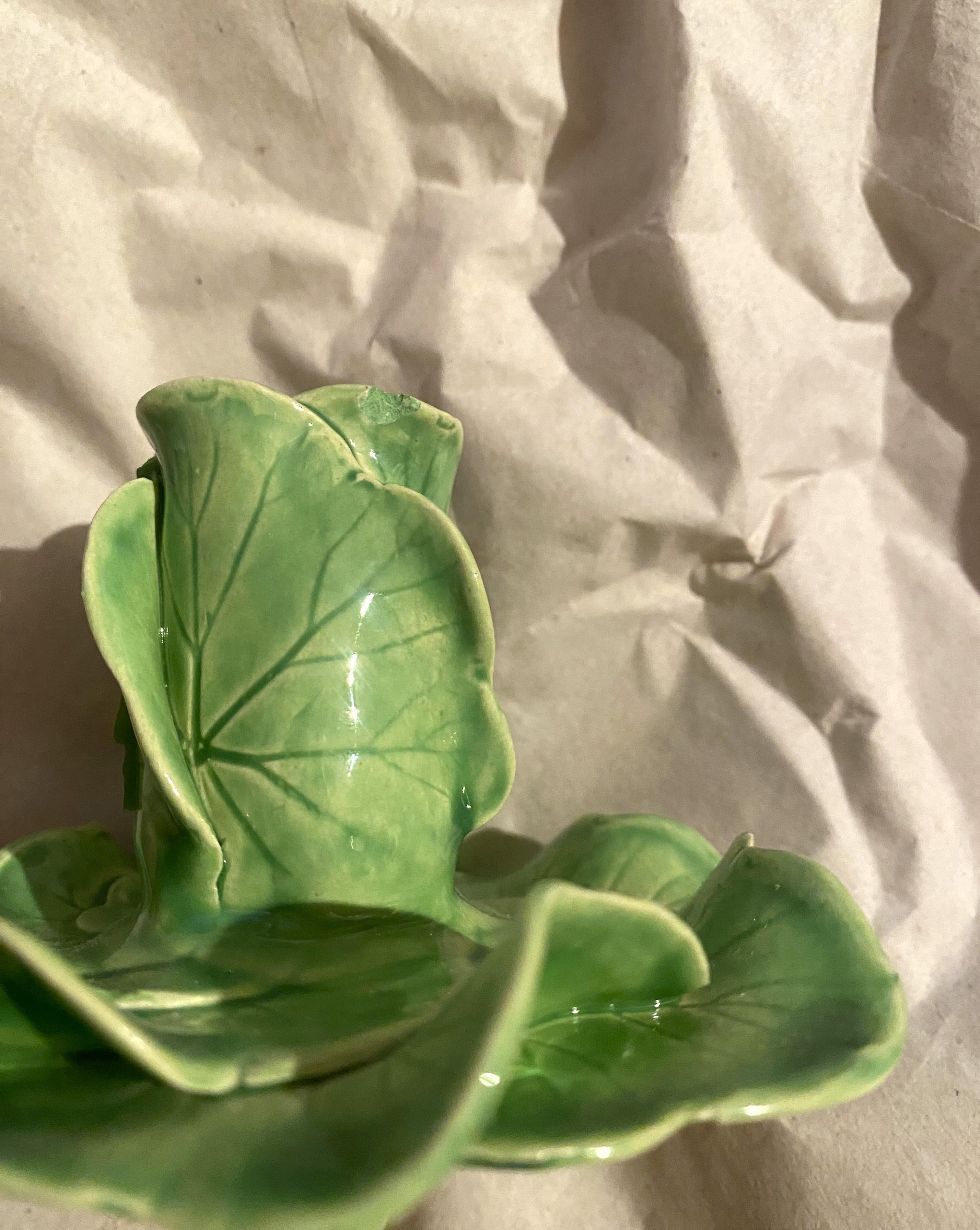 Green Porcelain Lettuce Leaf Candlestick Holders Styled After Dodie Thayer 5