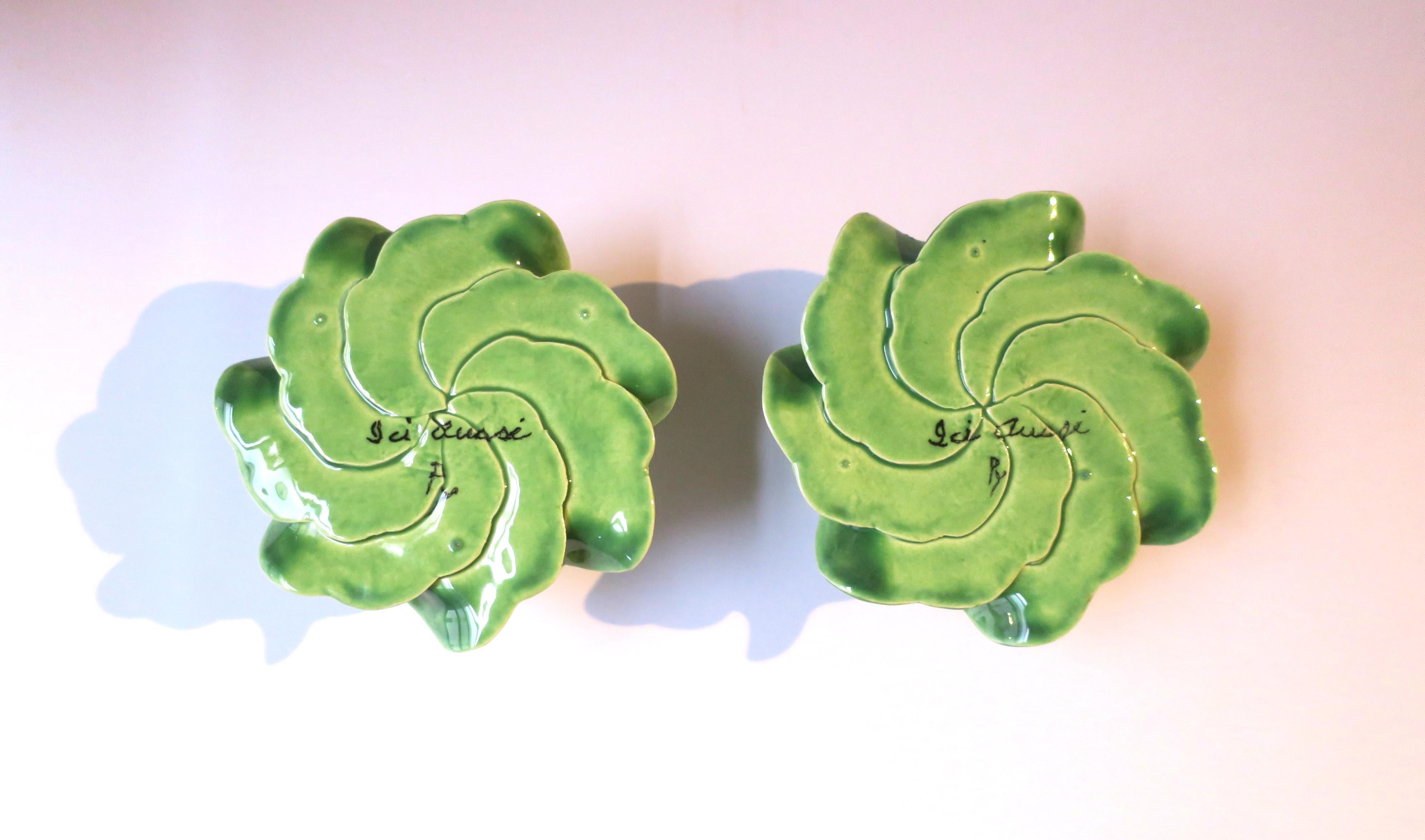 Green Porcelain Lettuce Leaf Candlestick Holders Styled After Dodie Thayer 7