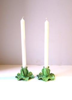 Green Porcelain Lettuce Leaf Candlestick Holders Styled After Dodie Thayer