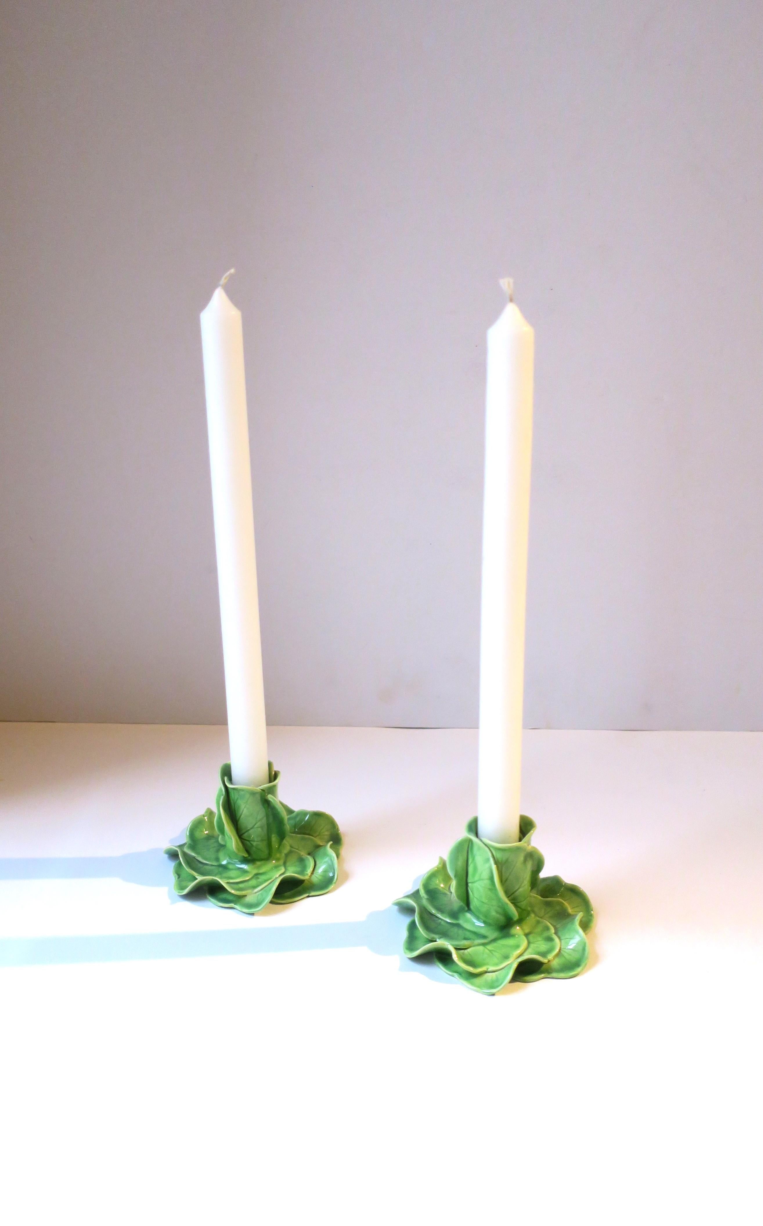 Green Porcelain Lettuce Leaf Candlestick Holders Styled After Dodie Thayer 2