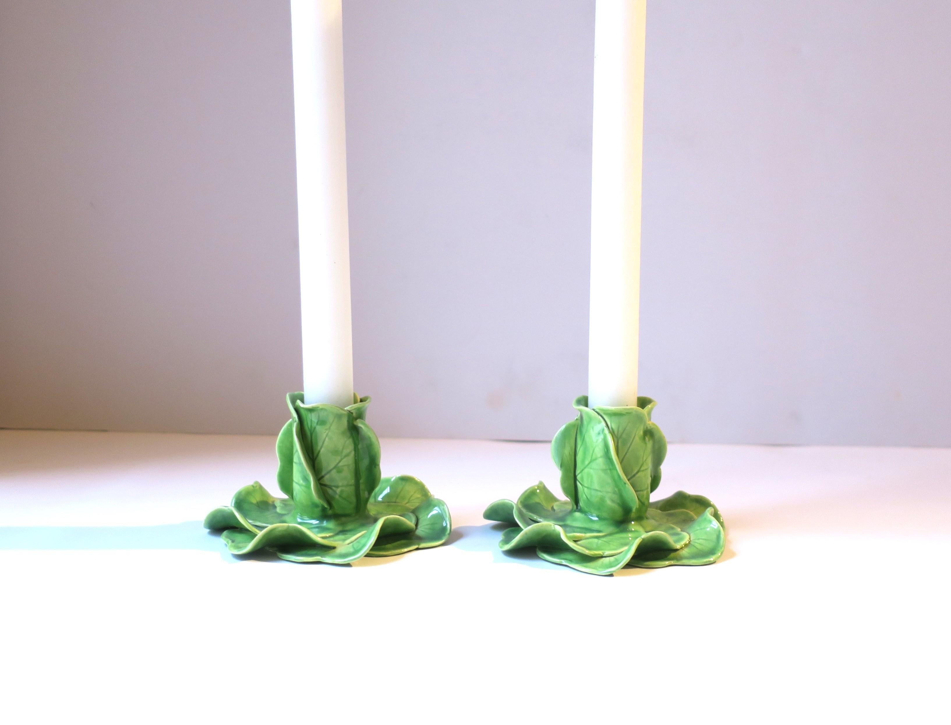 Green Porcelain Lettuce Leaf Candlestick Holders Styled After Dodie Thayer 3