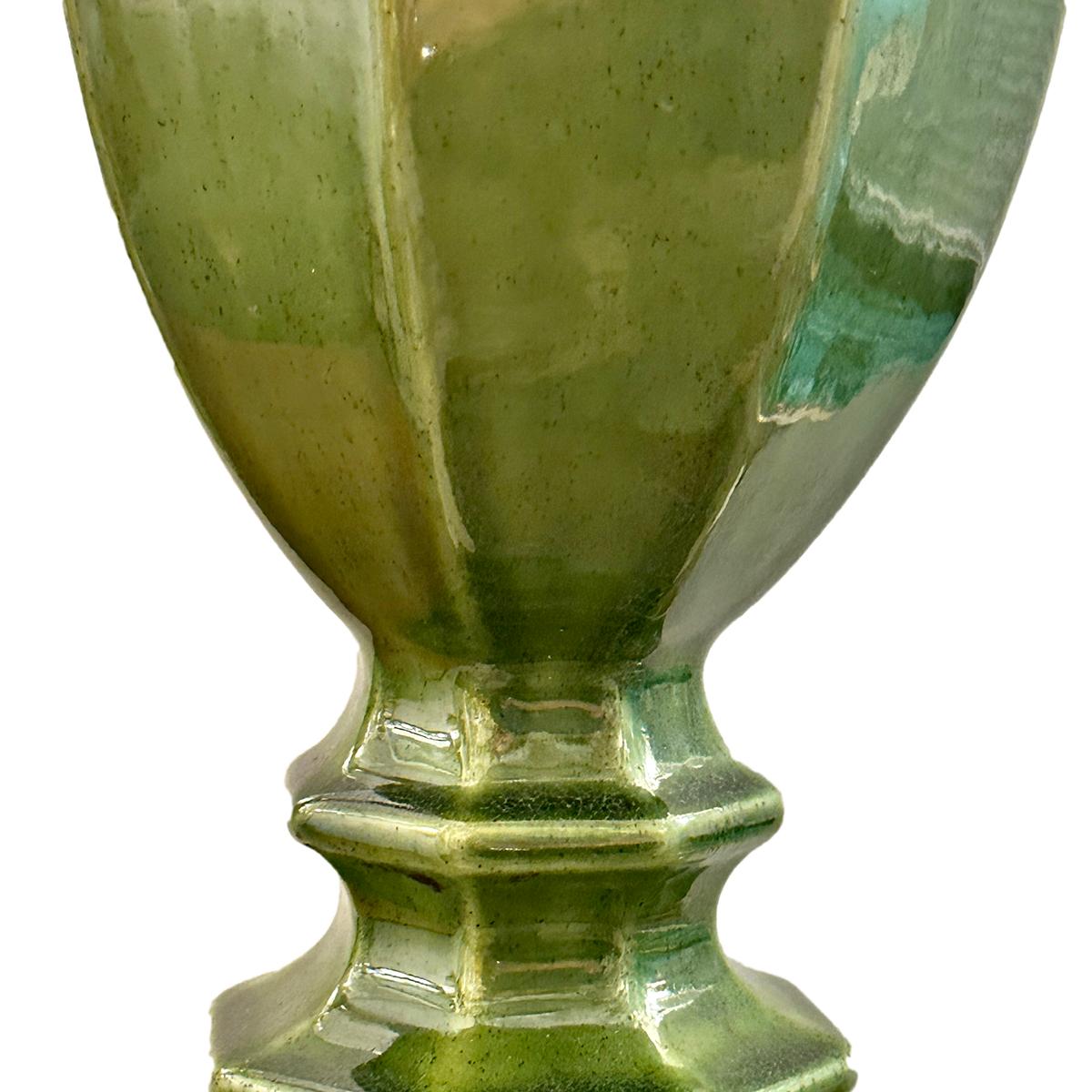 Italian Green Porcelain Table Lamp For Sale
