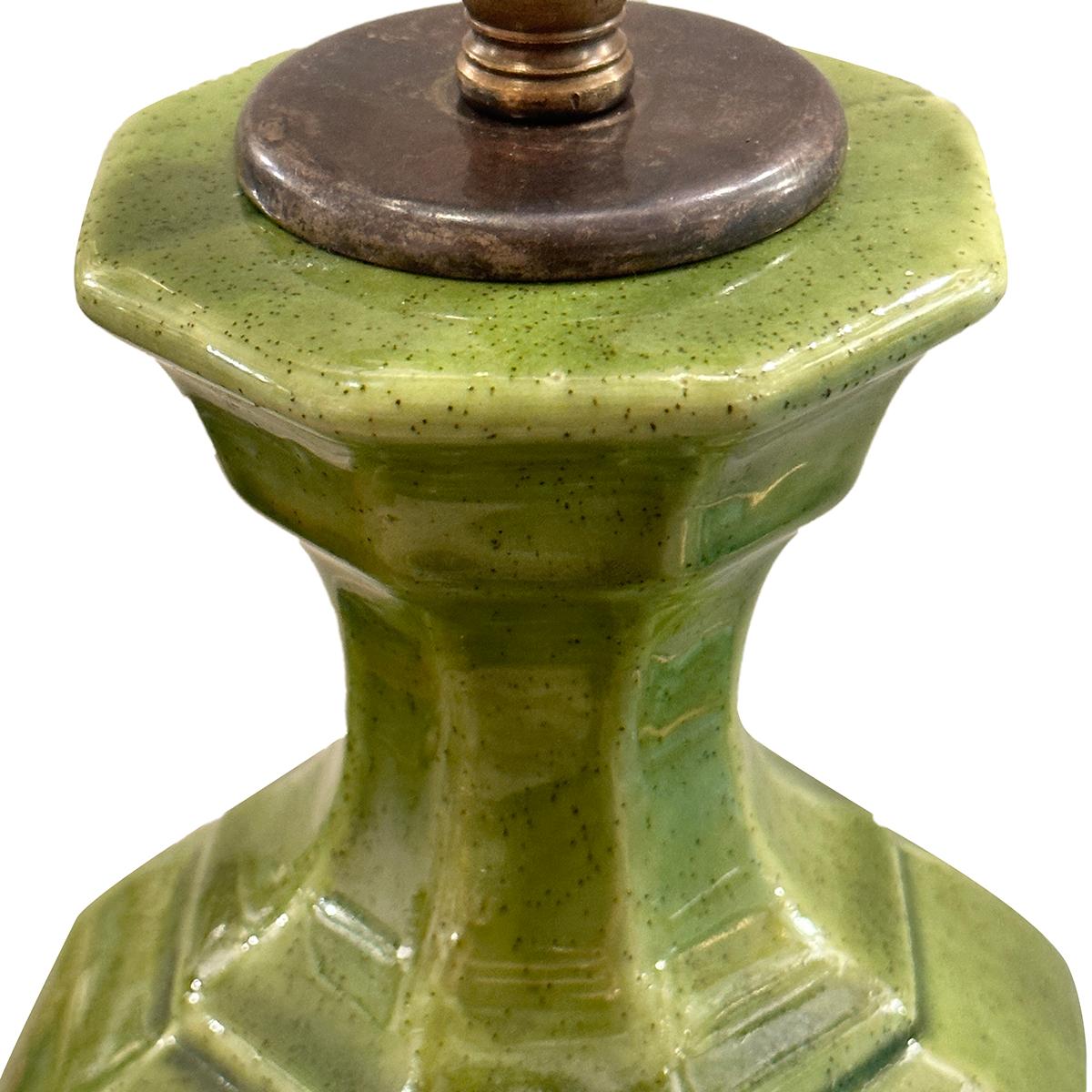Green Porcelain Table Lamp In Good Condition For Sale In New York, NY