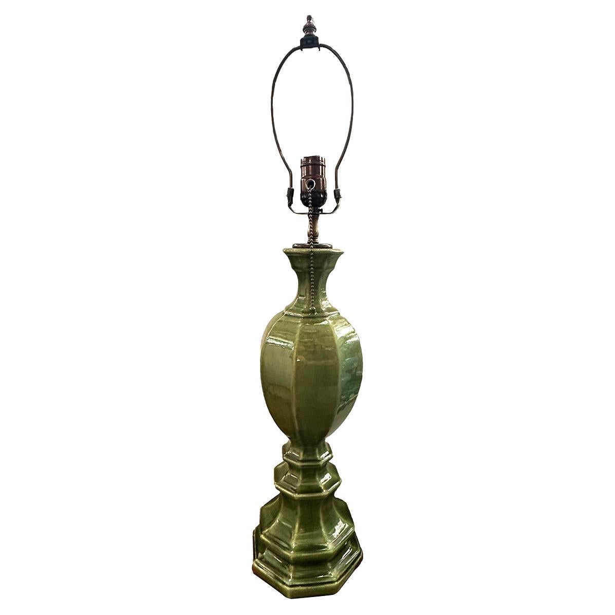 Green Porcelain Table Lamp For Sale