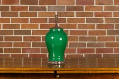 Green Porcelain Table Lamp with Discreet Crackle Finish on Lucite Base