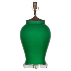 Green Porcelain Table Lamp with Discreet Crackle Finish on Lucite Base