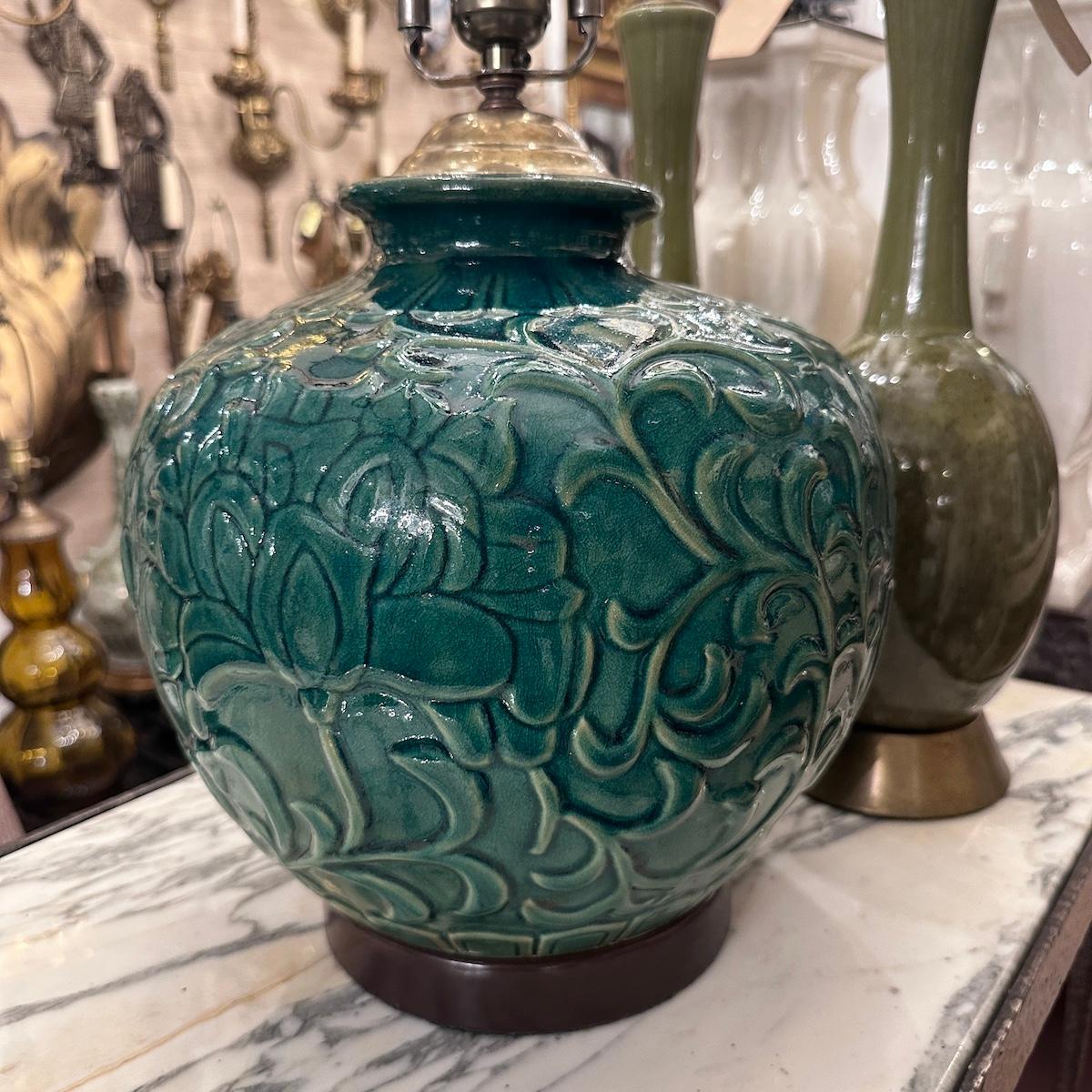 Lámpara de porcelana verde Talble en Bueno estado para la venta en New York, NY