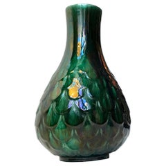 Green Pottery Vase with Dragon Scales by Vicke Lindstrand for Ekeby, 1940s