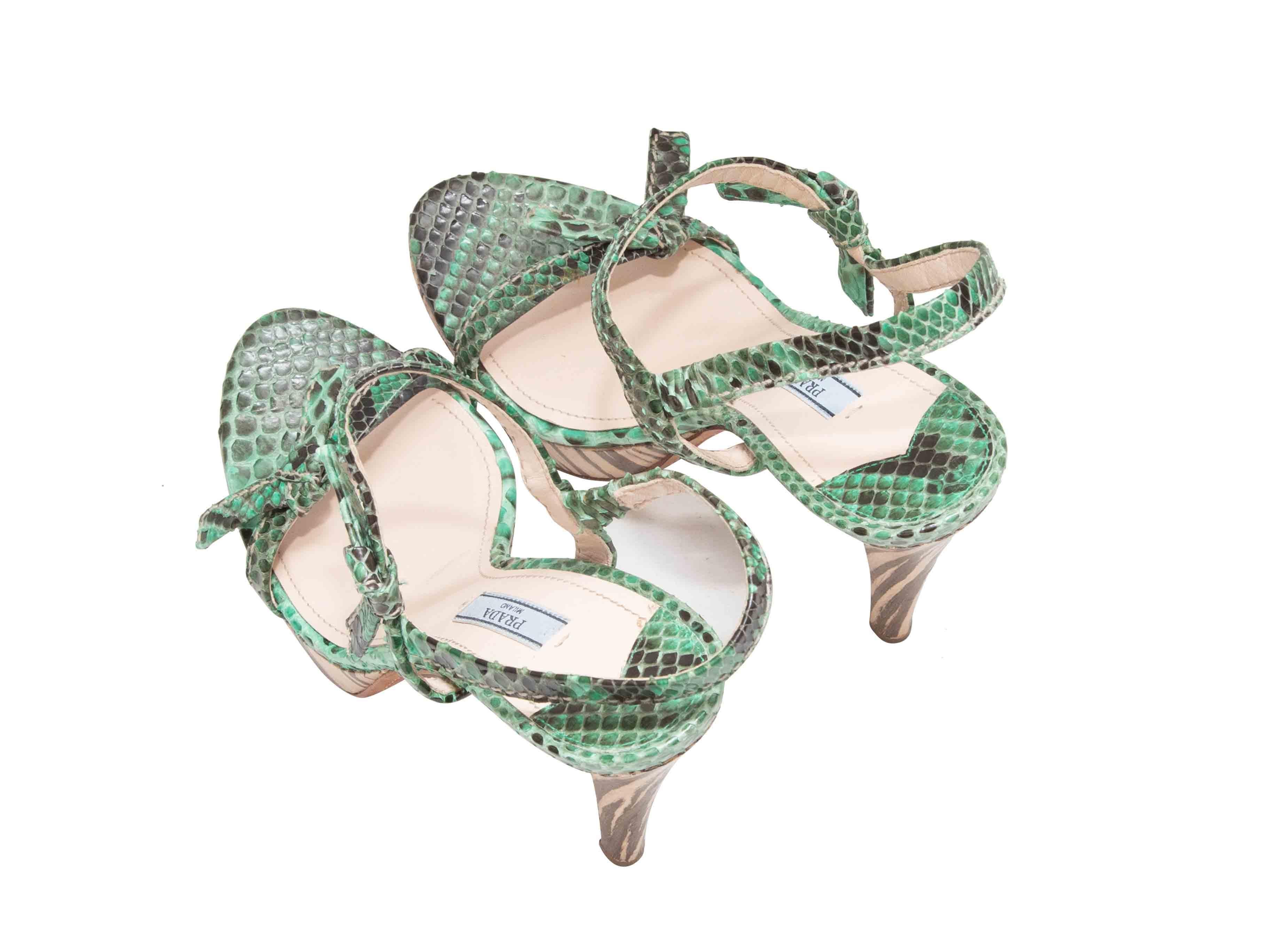 Marrone Greene & Greene Snakeskin Platform Heeled Sandals Taglia 38 in vendita