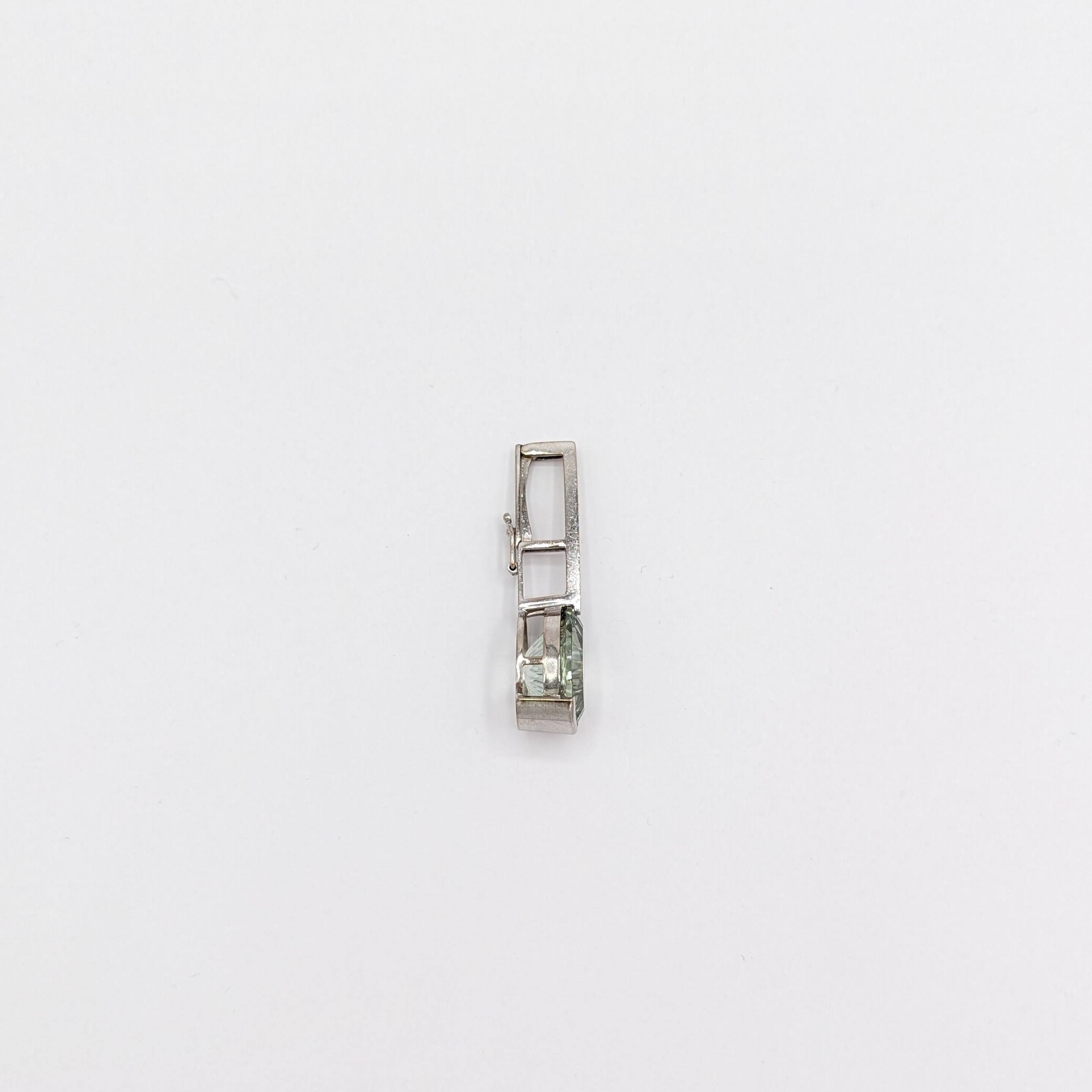 Women's or Men's Green Prasiolite and White Diamond Pendant in 18K White Gold For Sale