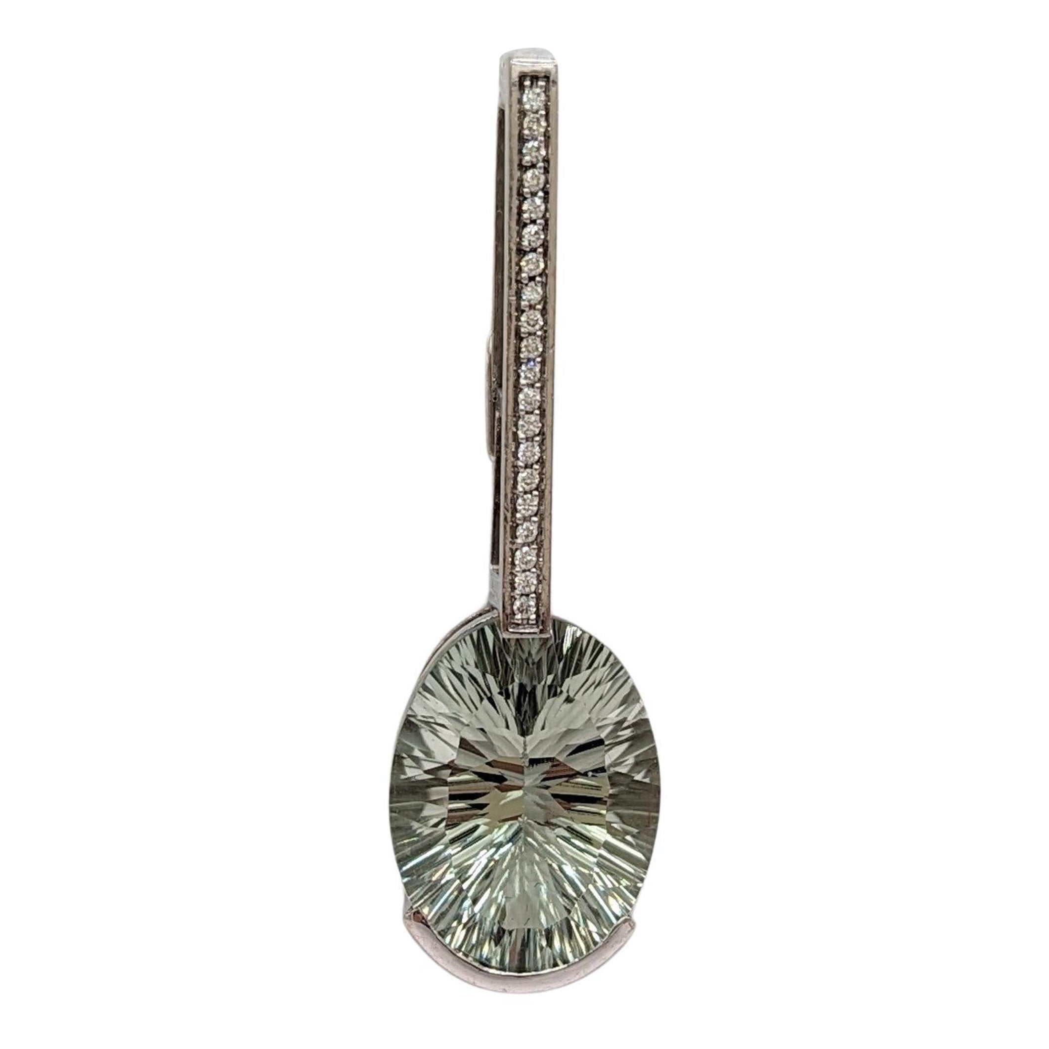 Grüner Prasiolith- und weißer Diamant-Anhänger aus 18 Karat Weißgold