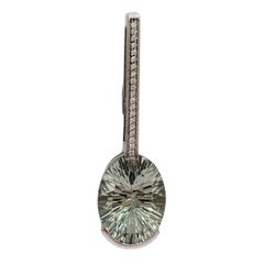 Green Prasiolite and White Diamond Pendant in 18K White Gold