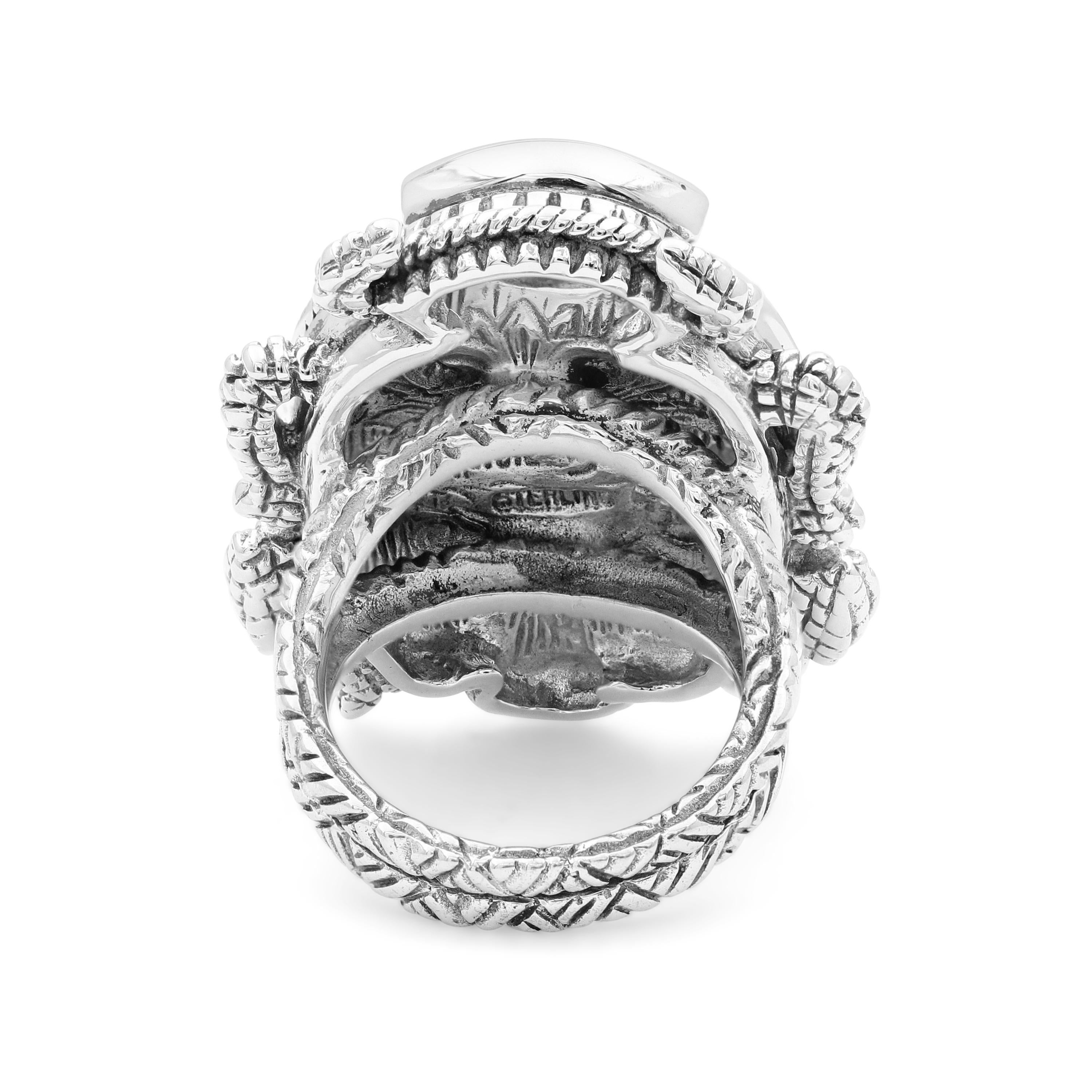 Artigiano Anello in argento sterling Greene & Greene & Greene & Greene & Greene & Crisoprasio, quarzo naturale e scarabeo di Albalone in vendita