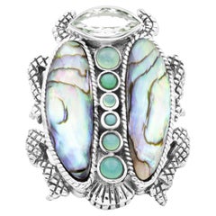 Anello in argento sterling Greene & Greene & Greene & Greene & Greene & Crisoprasio, quarzo naturale e scarabeo di Albalone
