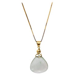 Green Prasiolite Drop Pendant, 18 Karat Yellow Gold Venetian Chain Made in Italy