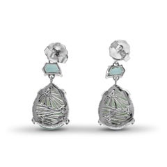 Green Prasiolite Natural Quartz Mother of Pearl and Green Serpentine Jade Earrin