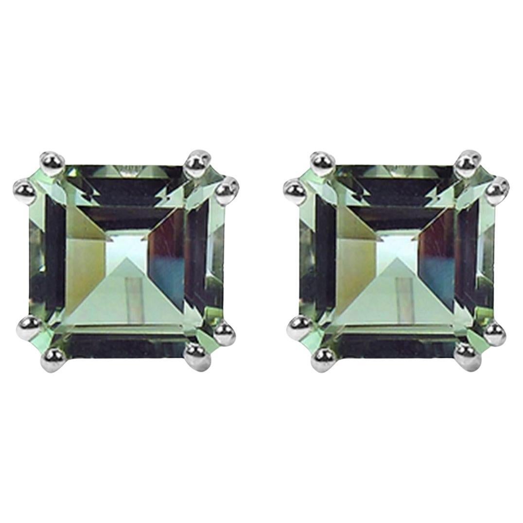 Clous d'oreilles Prasiolite verte 9 carats en vente