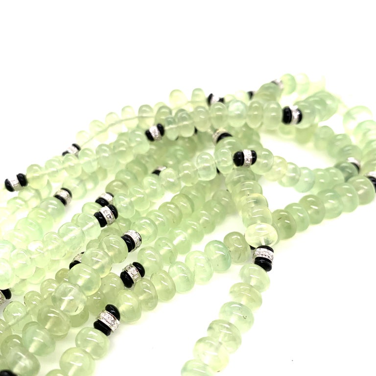 Green Prehnite Beads and White Diamond Clasp Gold Multi-Strand Necklace For Sale 1