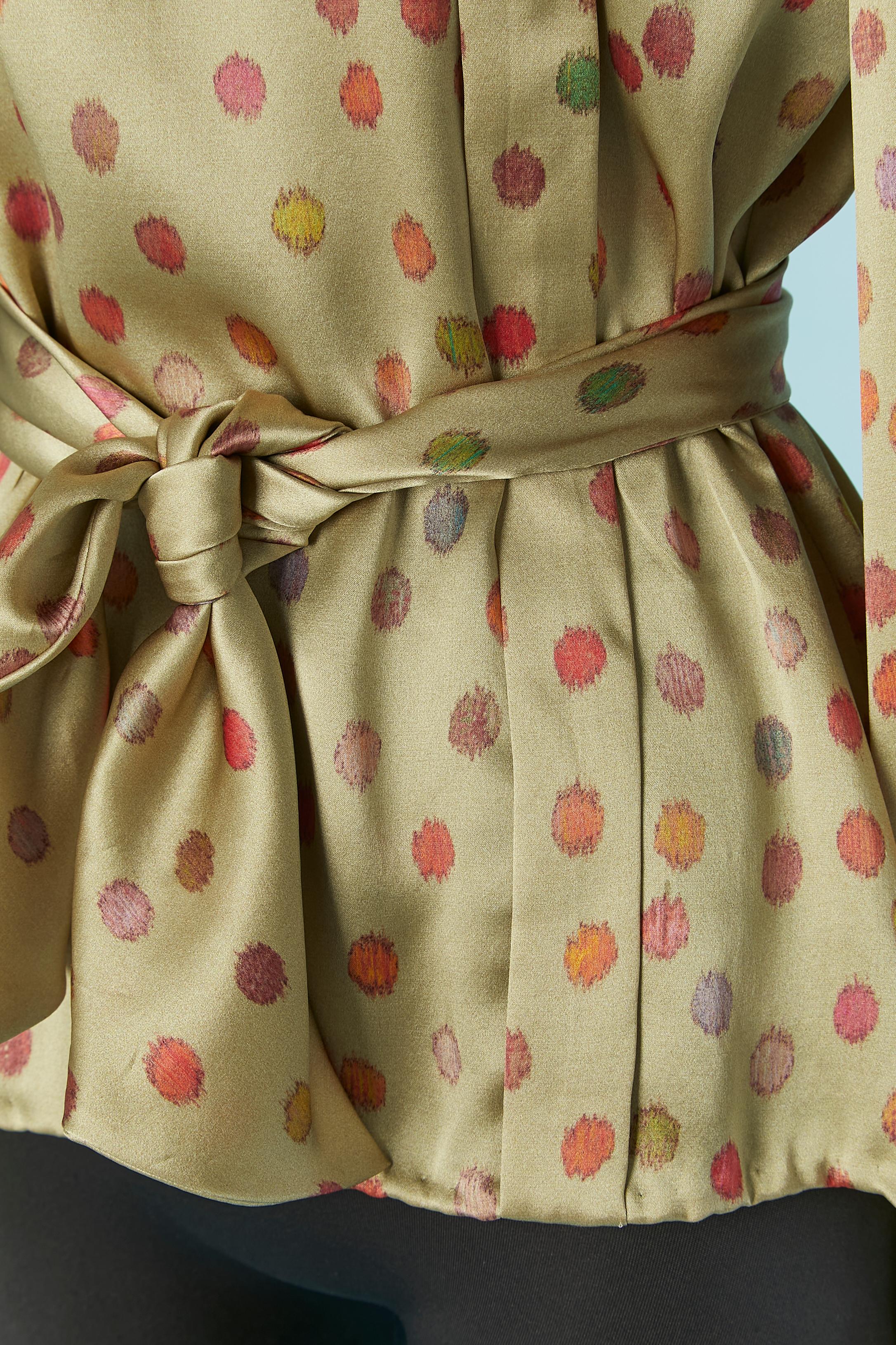 Brown Green printed silk blouse André LAUG For Sale