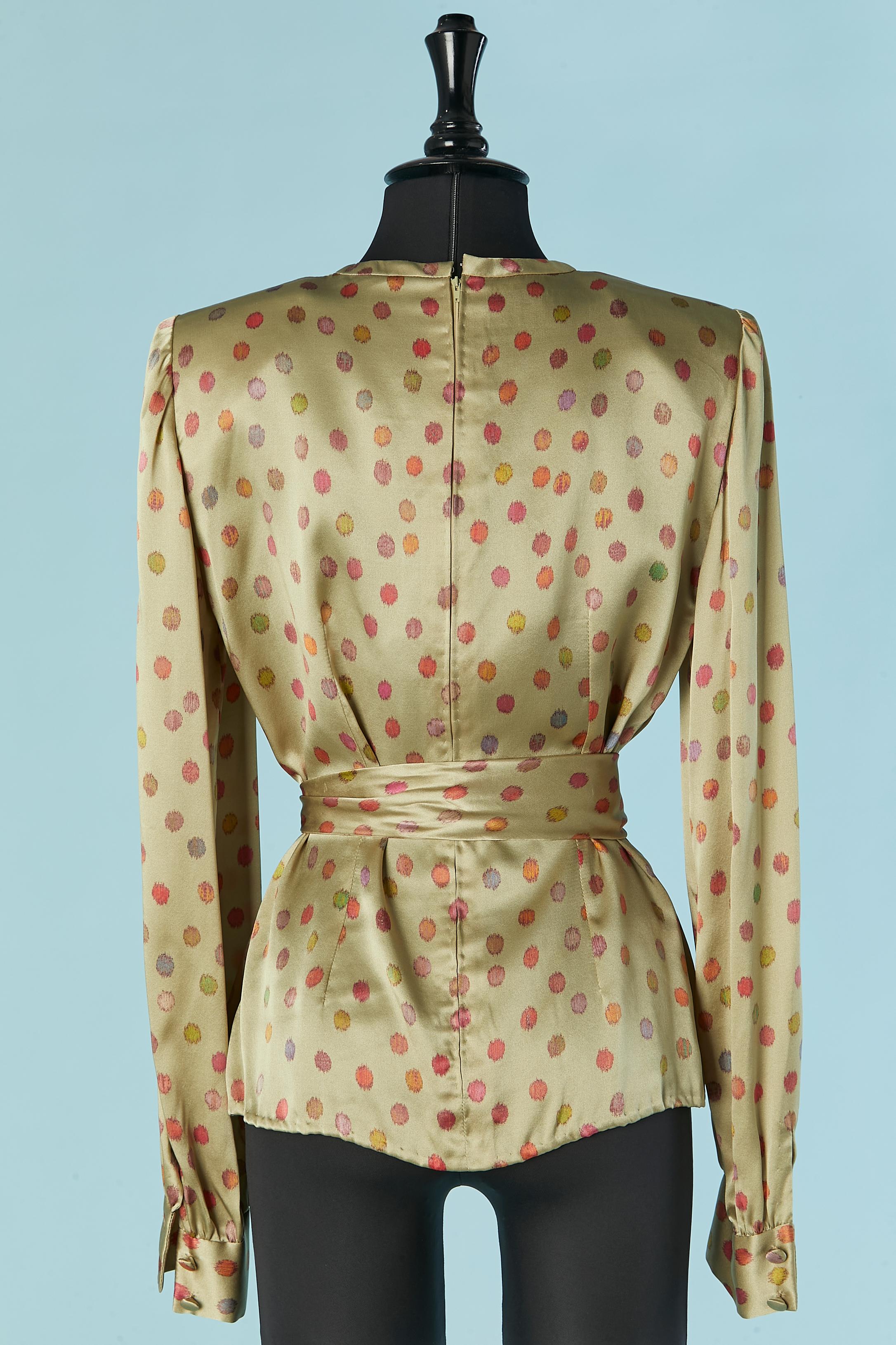 Green printed silk blouse André LAUG For Sale 1