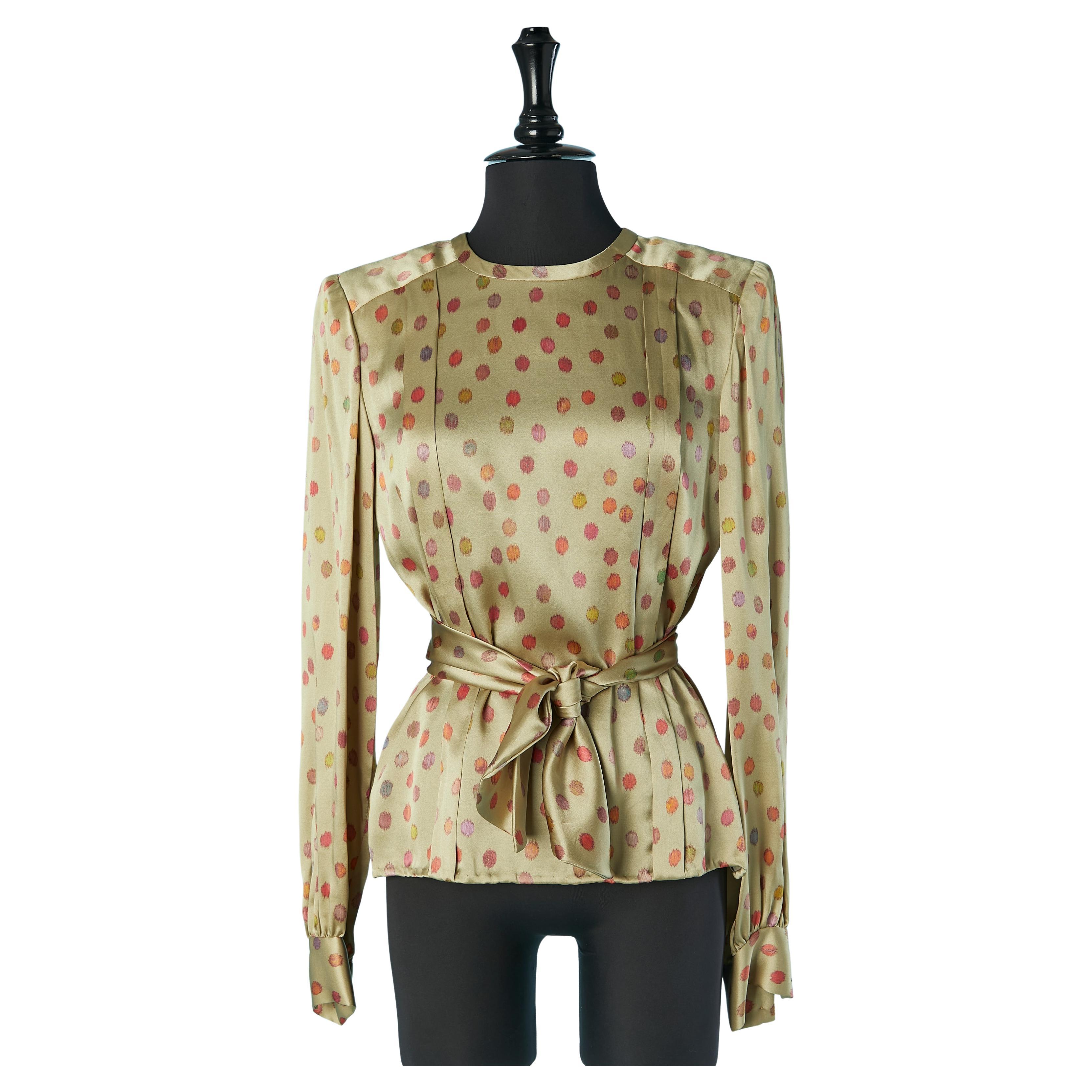 Green printed silk blouse André LAUG For Sale
