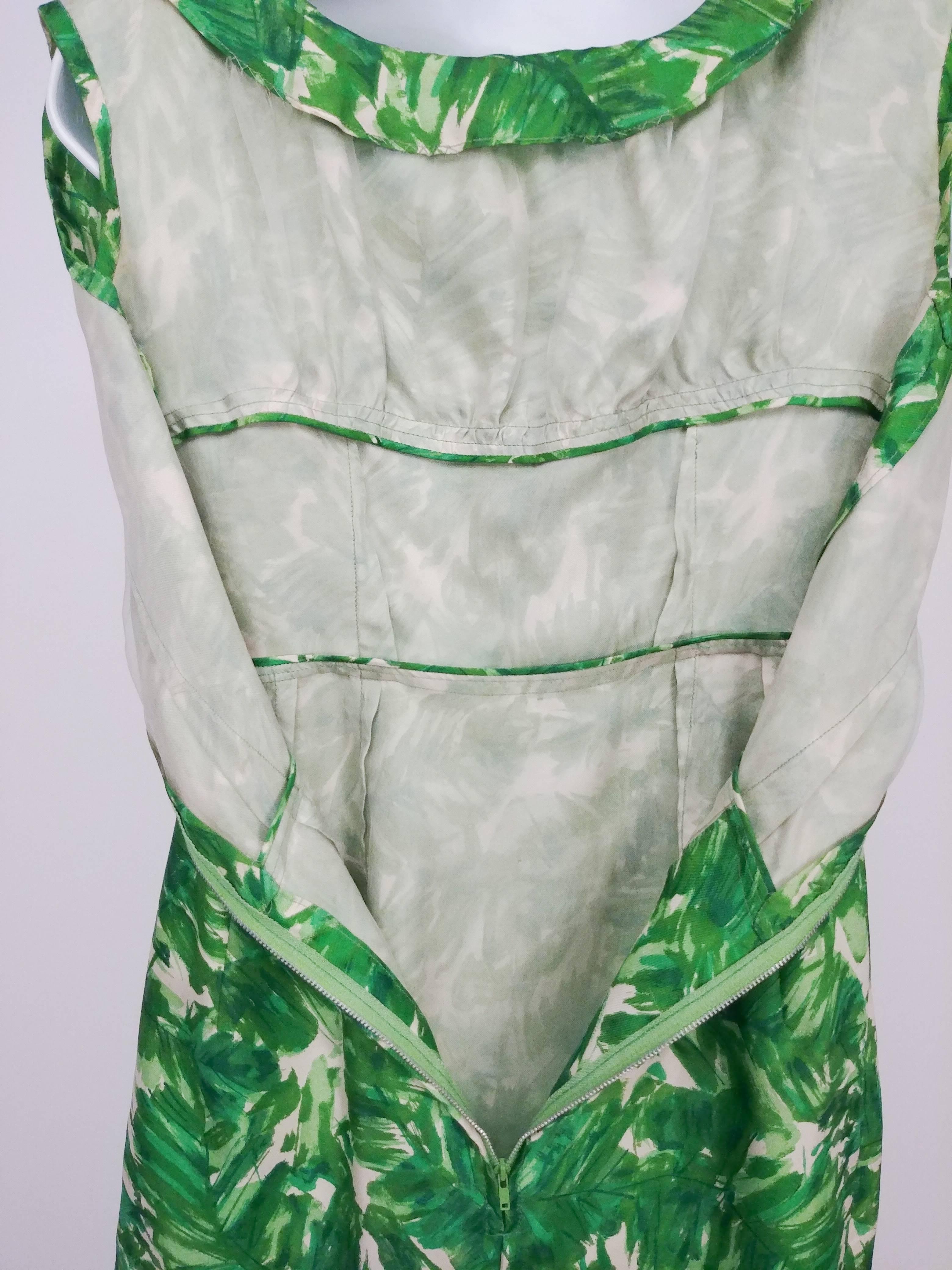 Green Printed Silk Sheath Dress, 1960s In Good Condition In San Francisco, CA