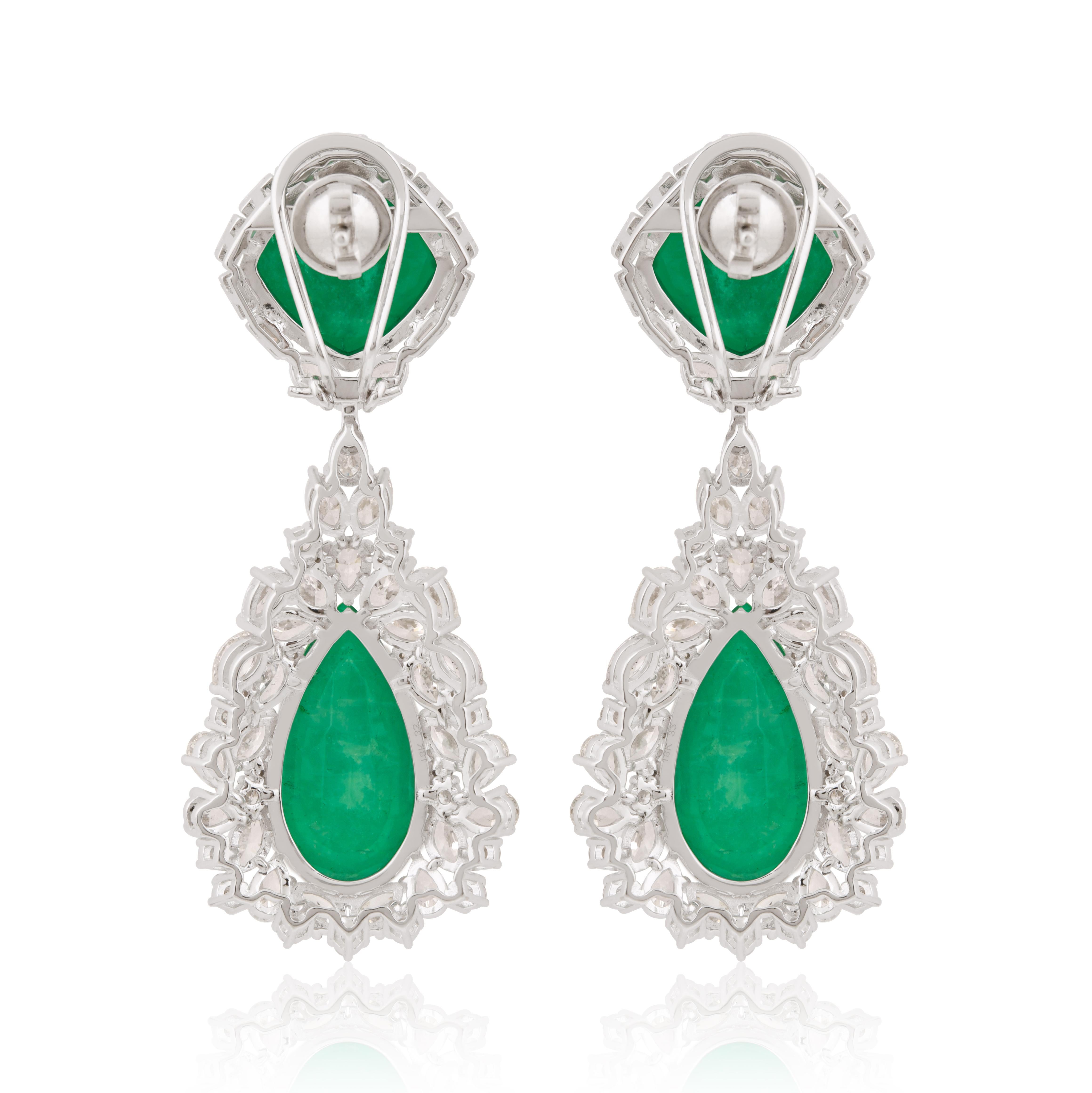 Women's Green Processed Gemstone Dangle Earrings Diamond 18 Karat White Gold Jewelry For Sale
