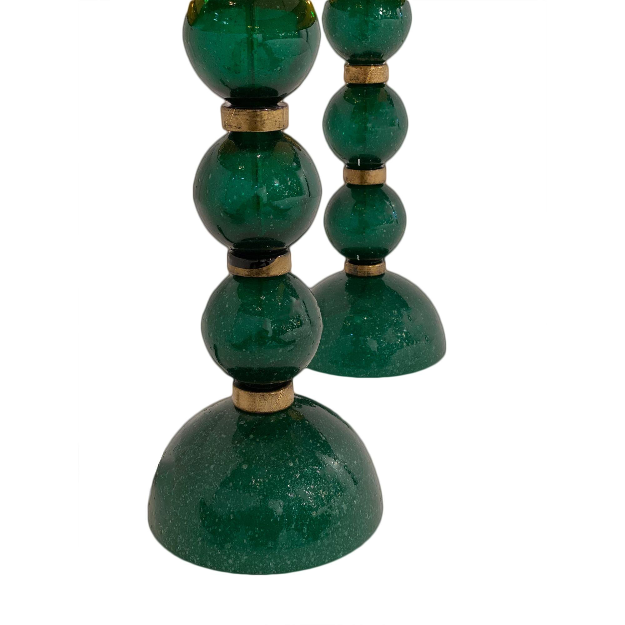 Italian Green Pulegoso Murano Glass Lamps