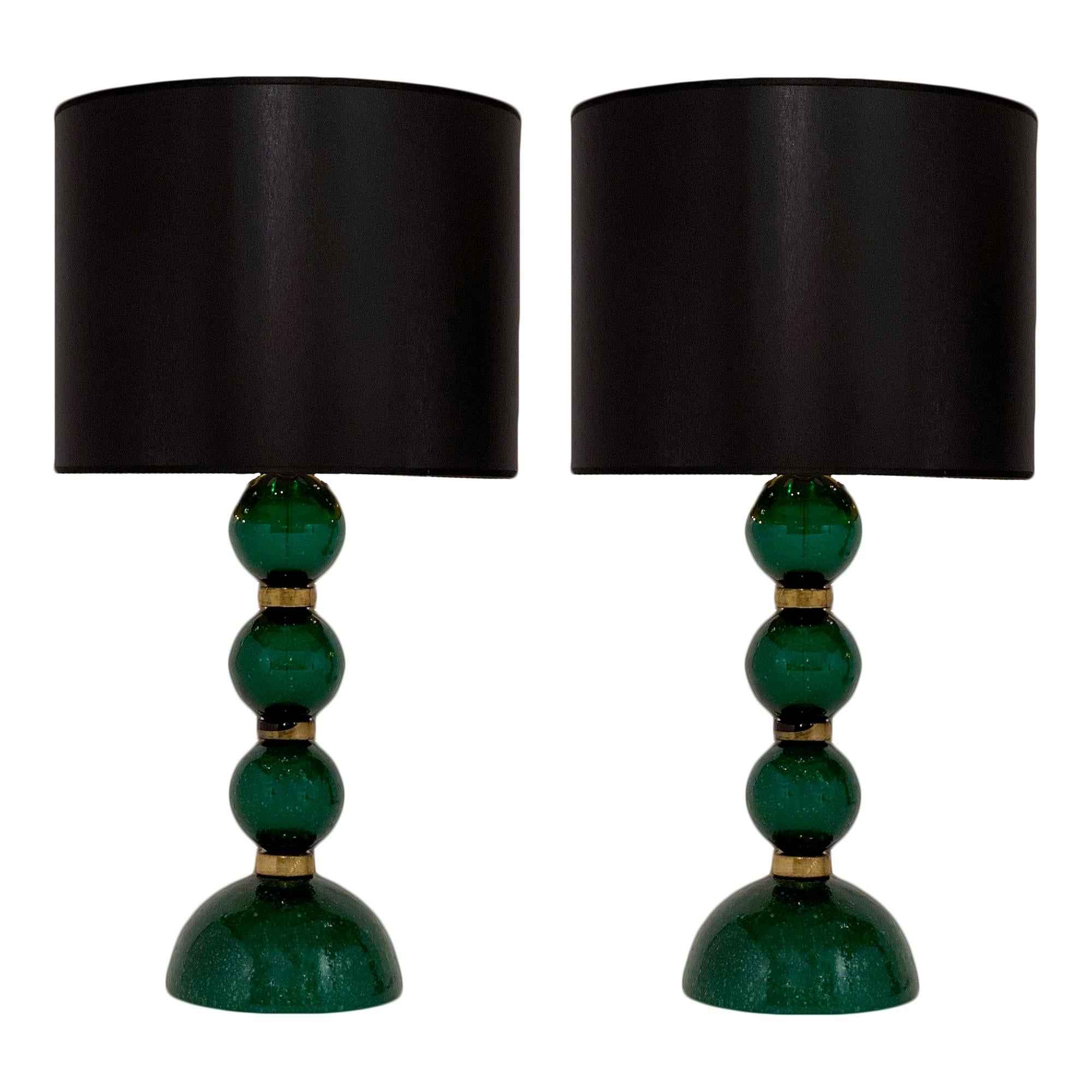 Green Pulegoso Murano Glass Lamps
