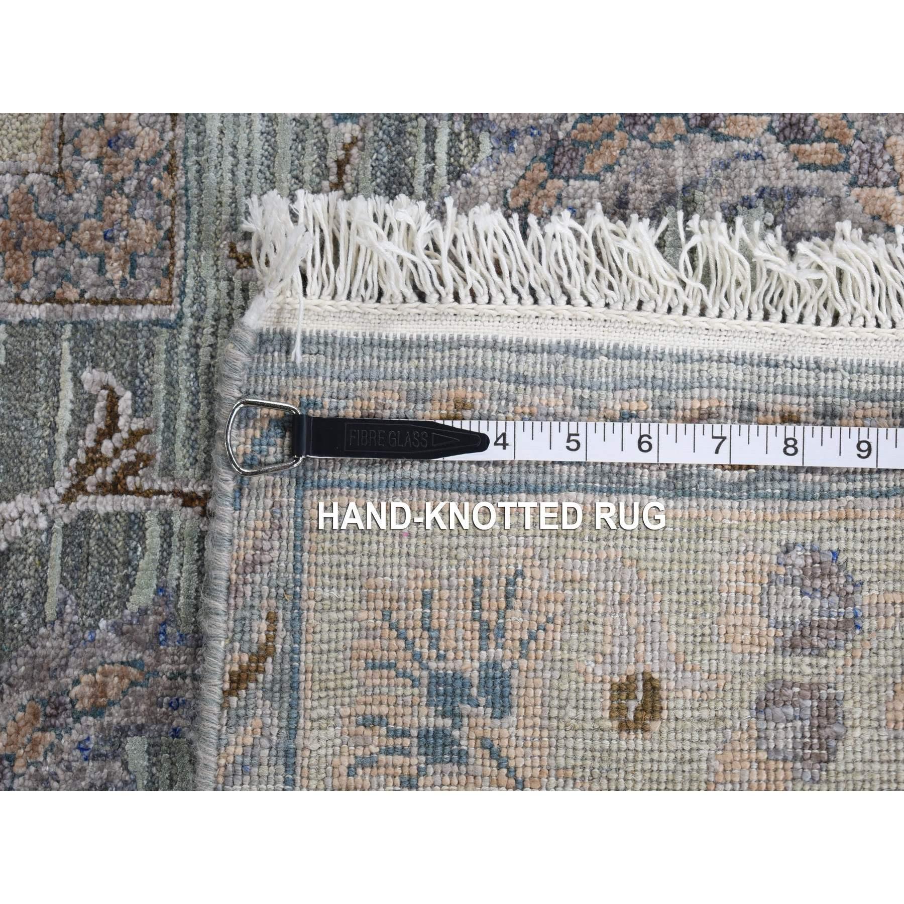 Grüne reine Seide mit strukturierter Wolle Mughal Design handgeknüpft Teppich 10'0