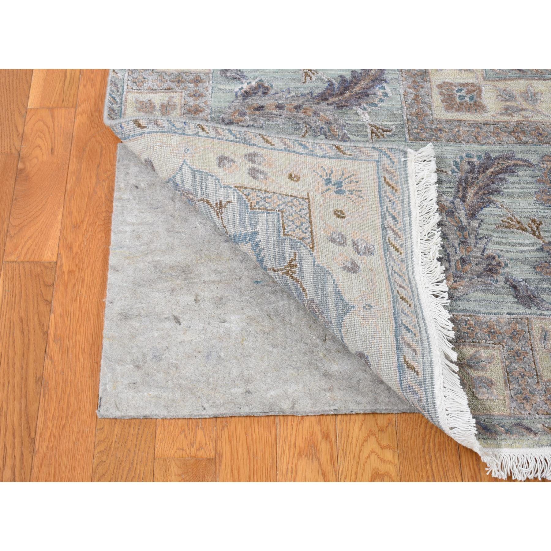 Grüne reine Seide mit strukturierter Wolle Mughal Design handgeknüpft Teppich 10'0