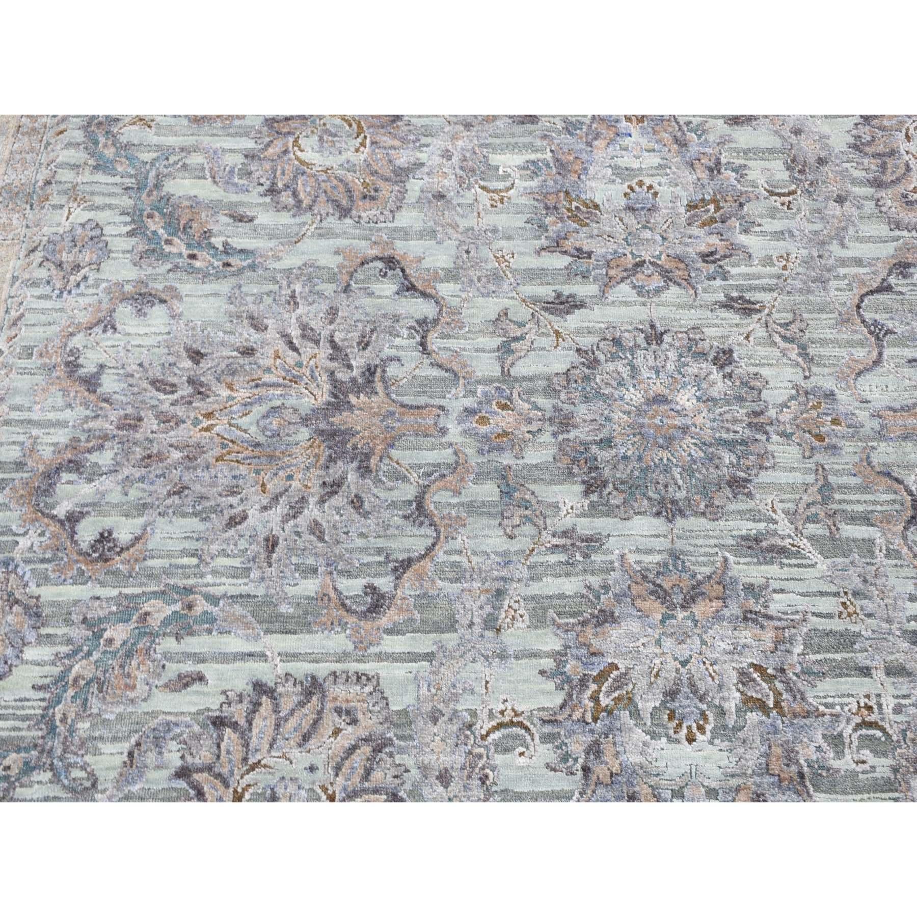 Grüne reine Seide mit strukturierter Wolle Mughal Design handgeknüpft Teppich 10'0