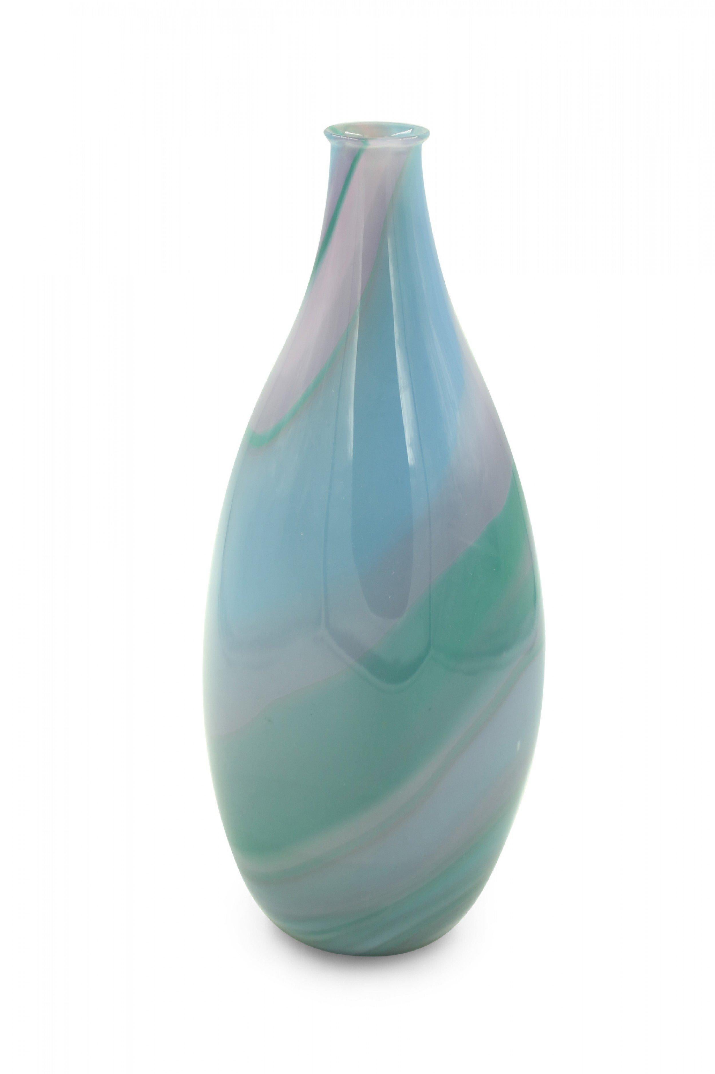 Moderno Green, Purple, and Blue Tapered Art Glass Vase in vendita