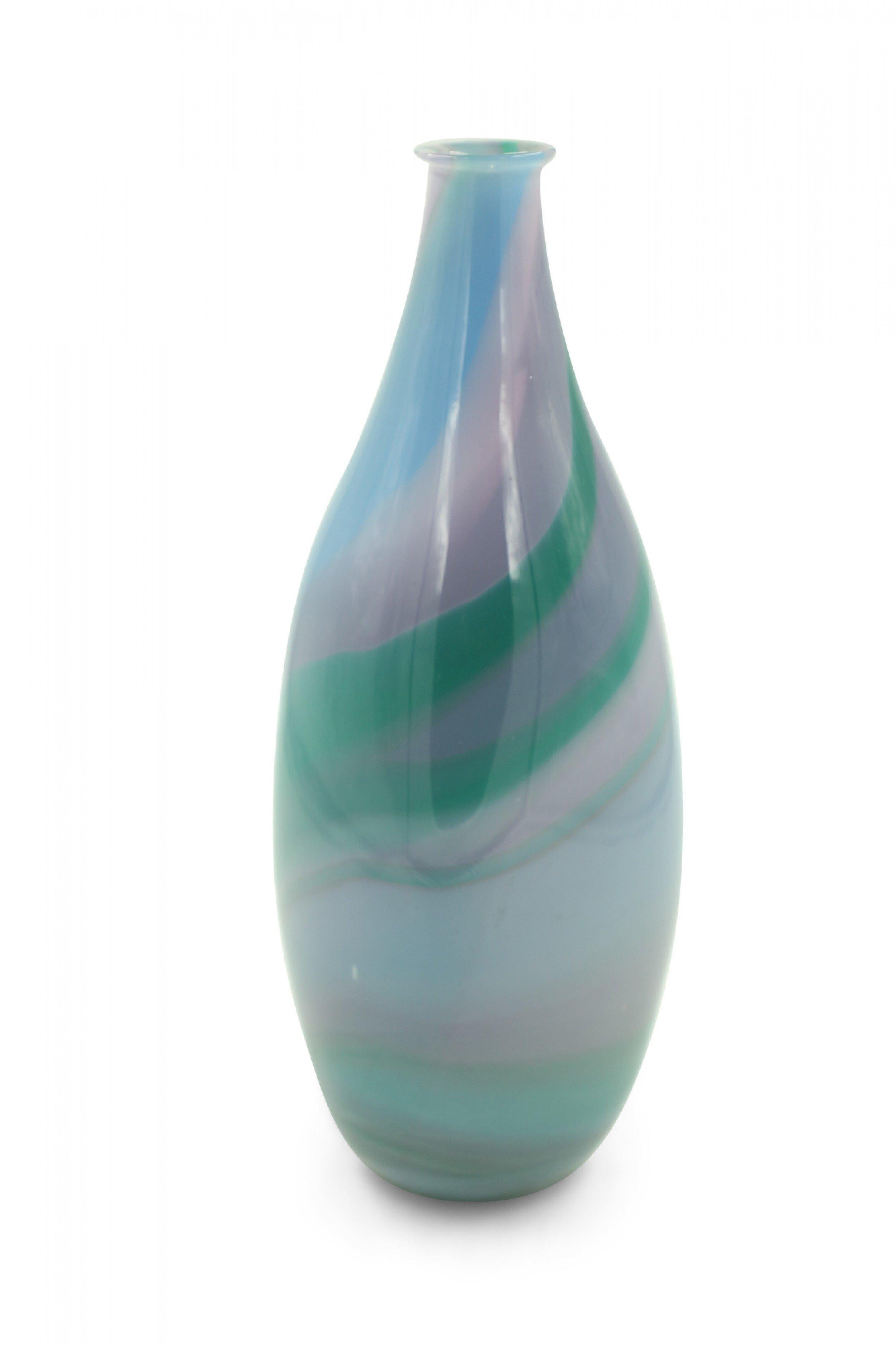 Americano Green, Purple, and Blue Tapered Art Glass Vase in vendita