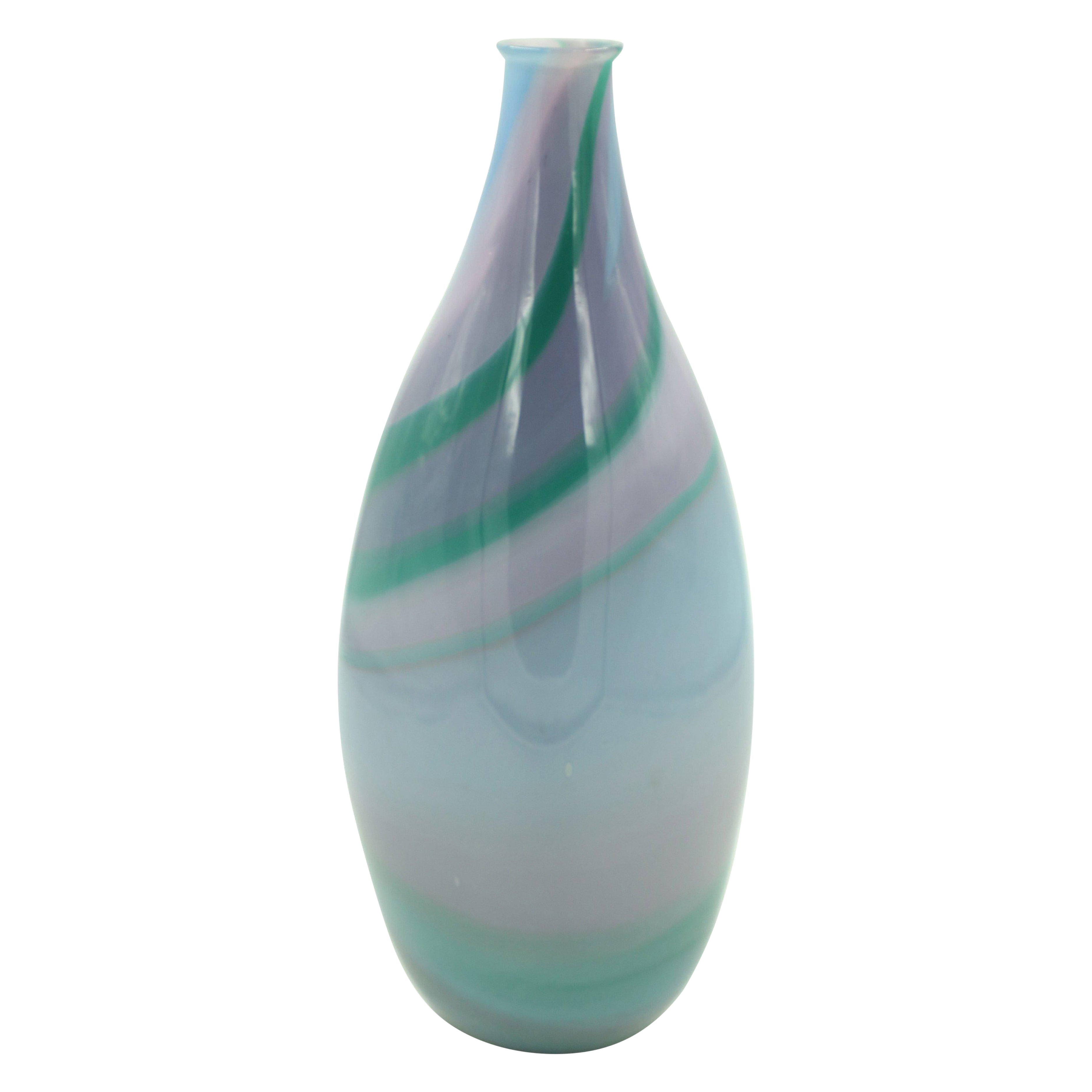Green, Purple, and Blue Tapered Art Glass Vase