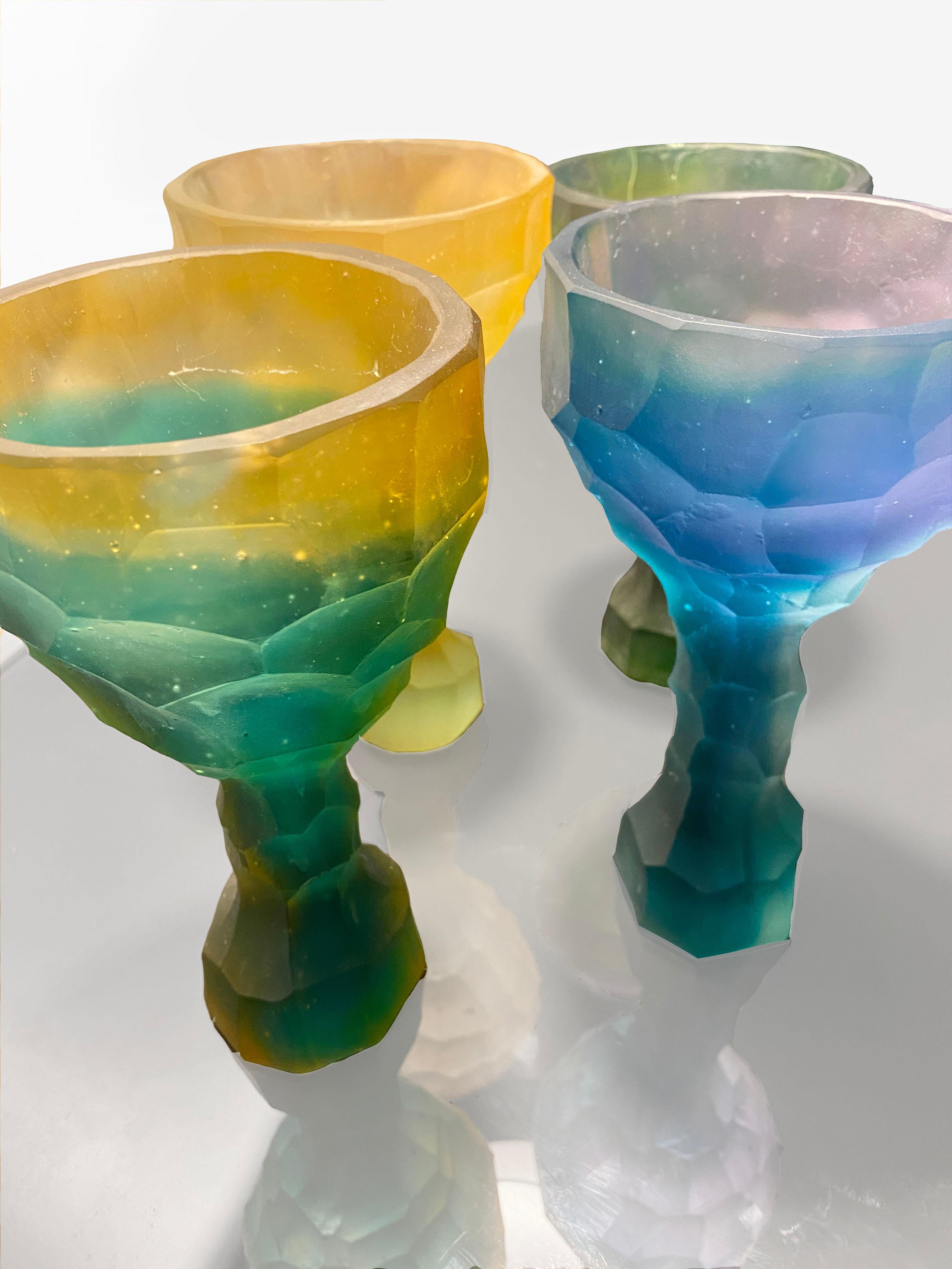 Contemporary Green Purple Hand-Sculpted Crystal Glass by Alissa Volchkova