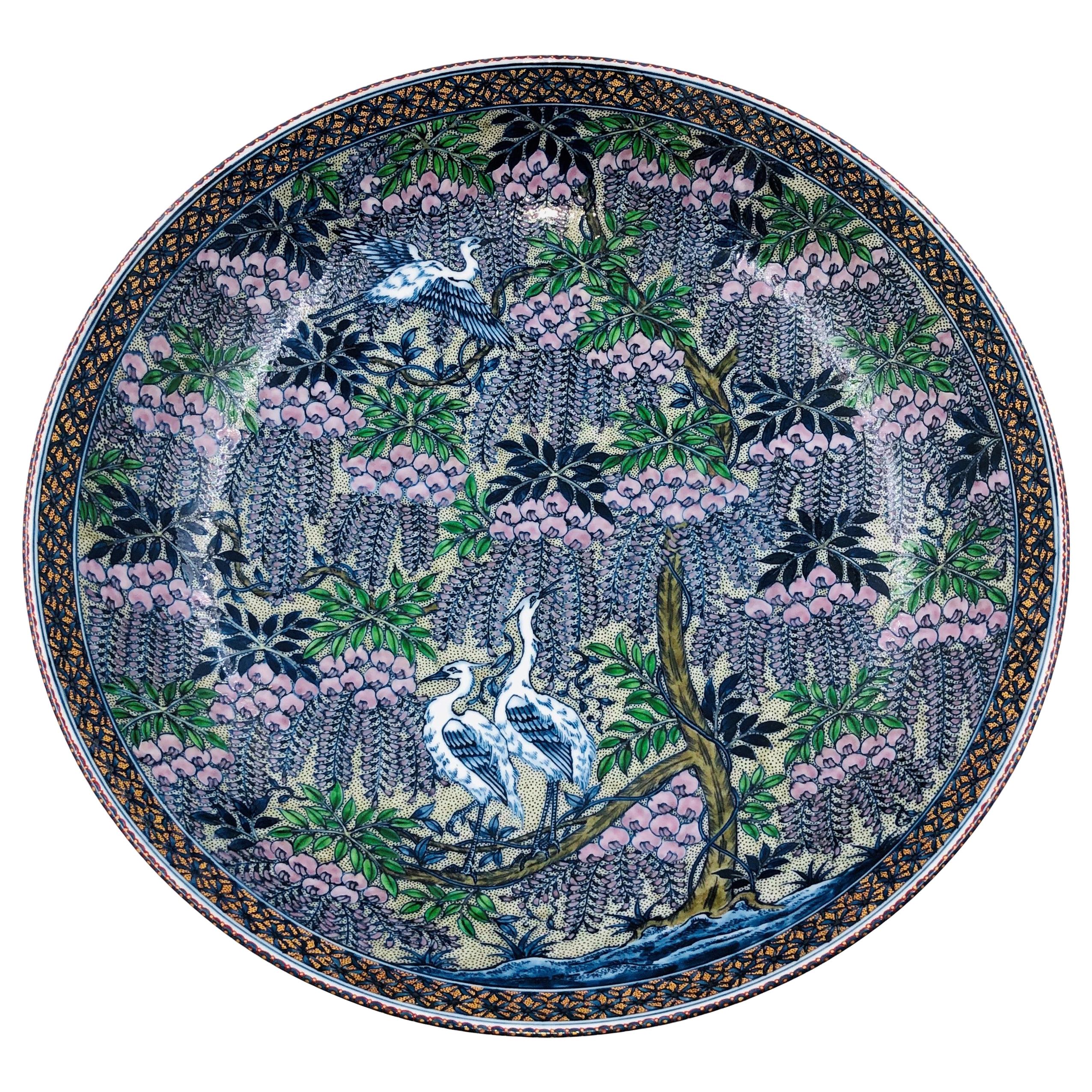 Green Purple Porcelain Charger by Japanese Contemporary Master Artist