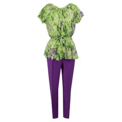 Green & Purple Silk Abstract Print Top & Trousers Set Size L