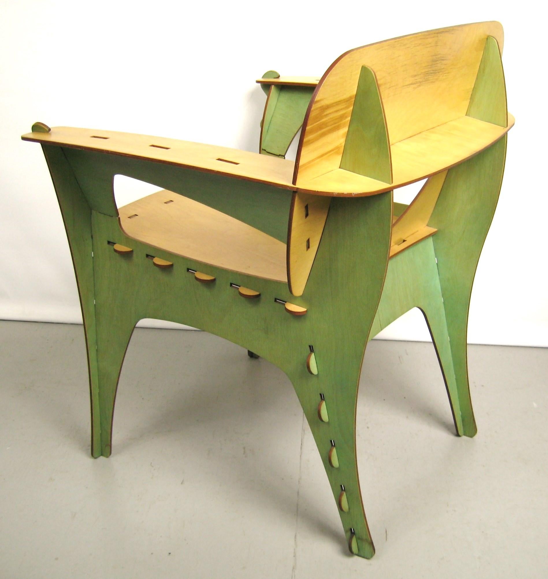 Green Puzzle Chair by David Kawecki San Francisco Bend Plywood For Sale 3
