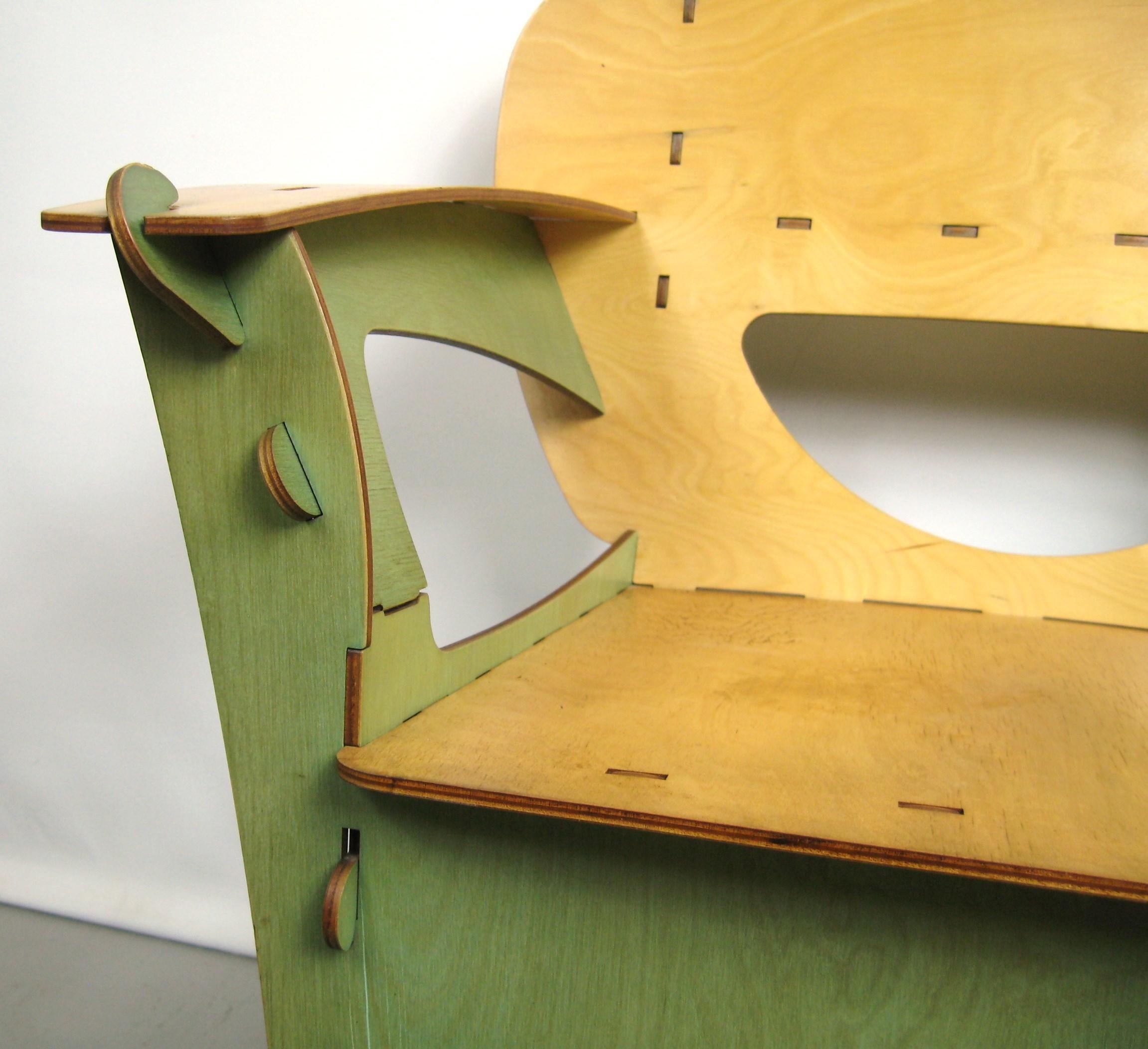 Late 20th Century Green Puzzle Chair by David Kawecki San Francisco Bend Plywood For Sale