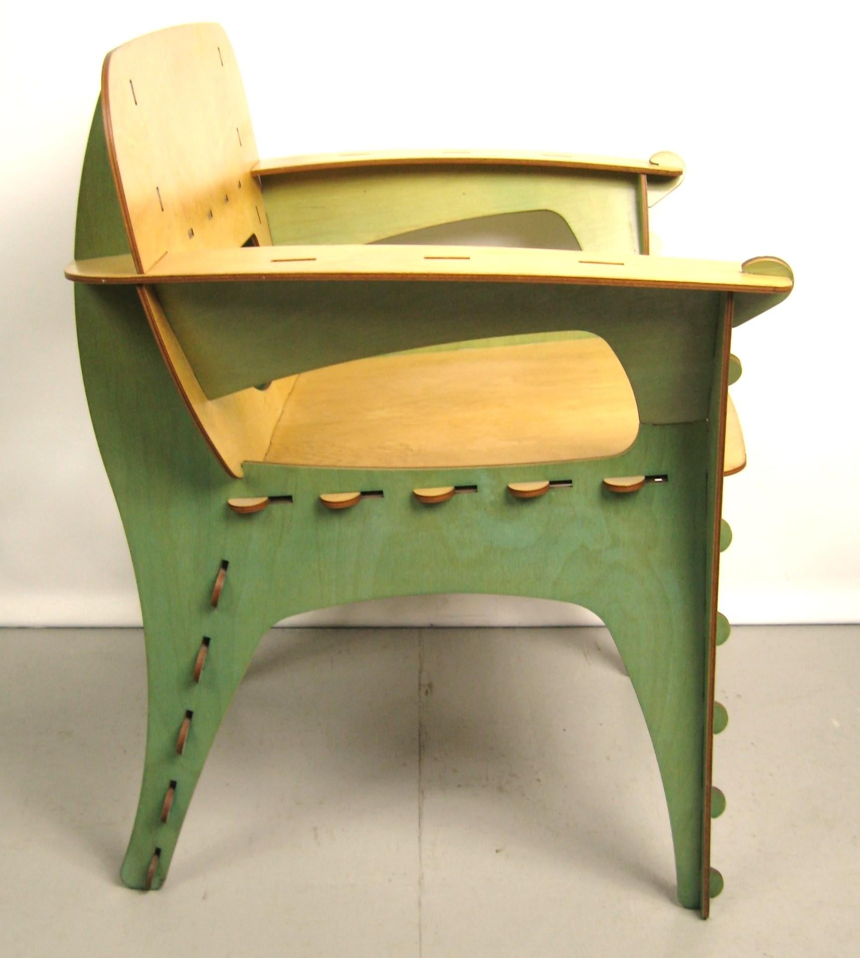 Birch Green Puzzle Chair by David Kawecki San Francisco Bend Plywood For Sale