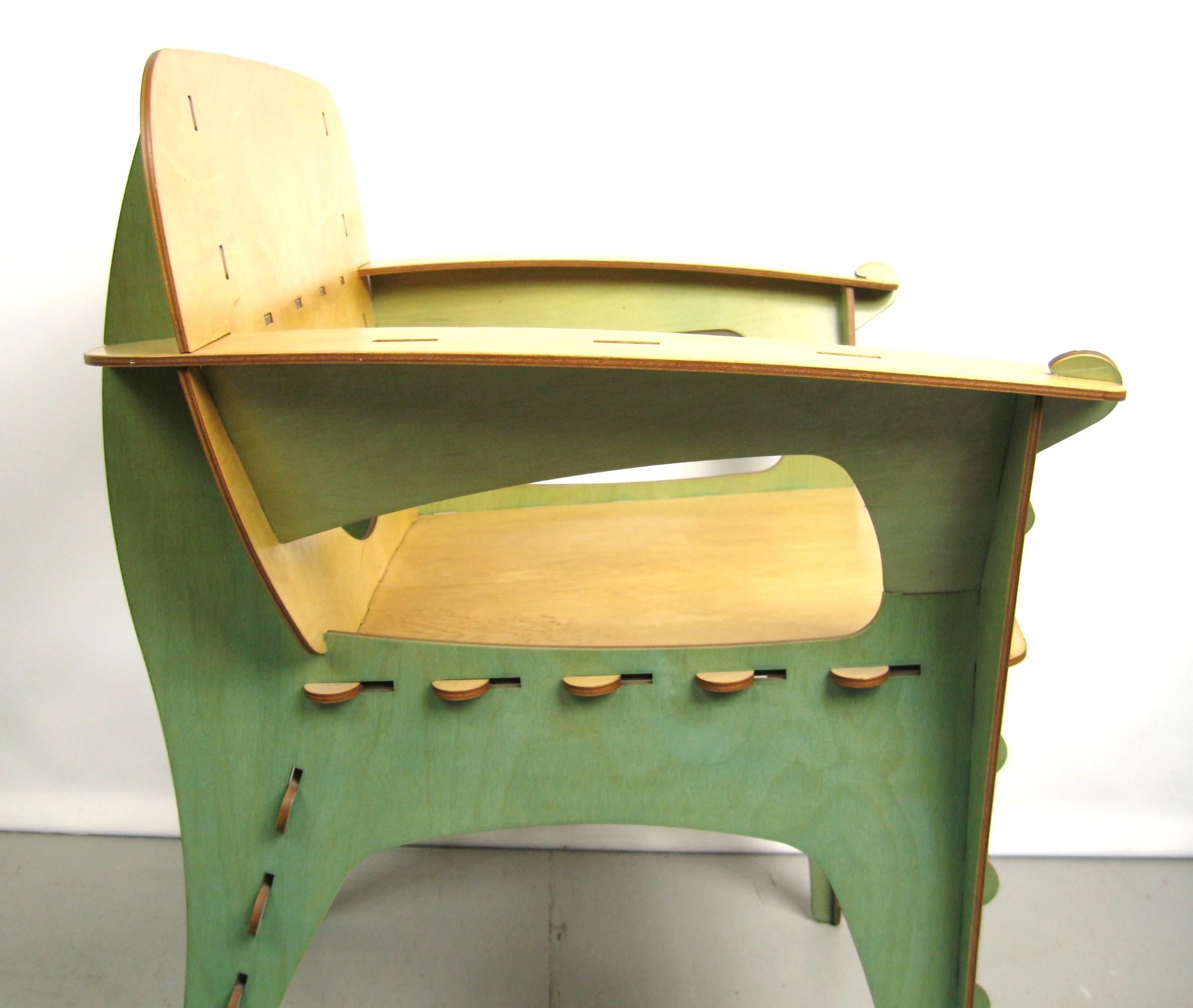 Green Puzzle Chair by David Kawecki San Francisco Bend Plywood For Sale 1