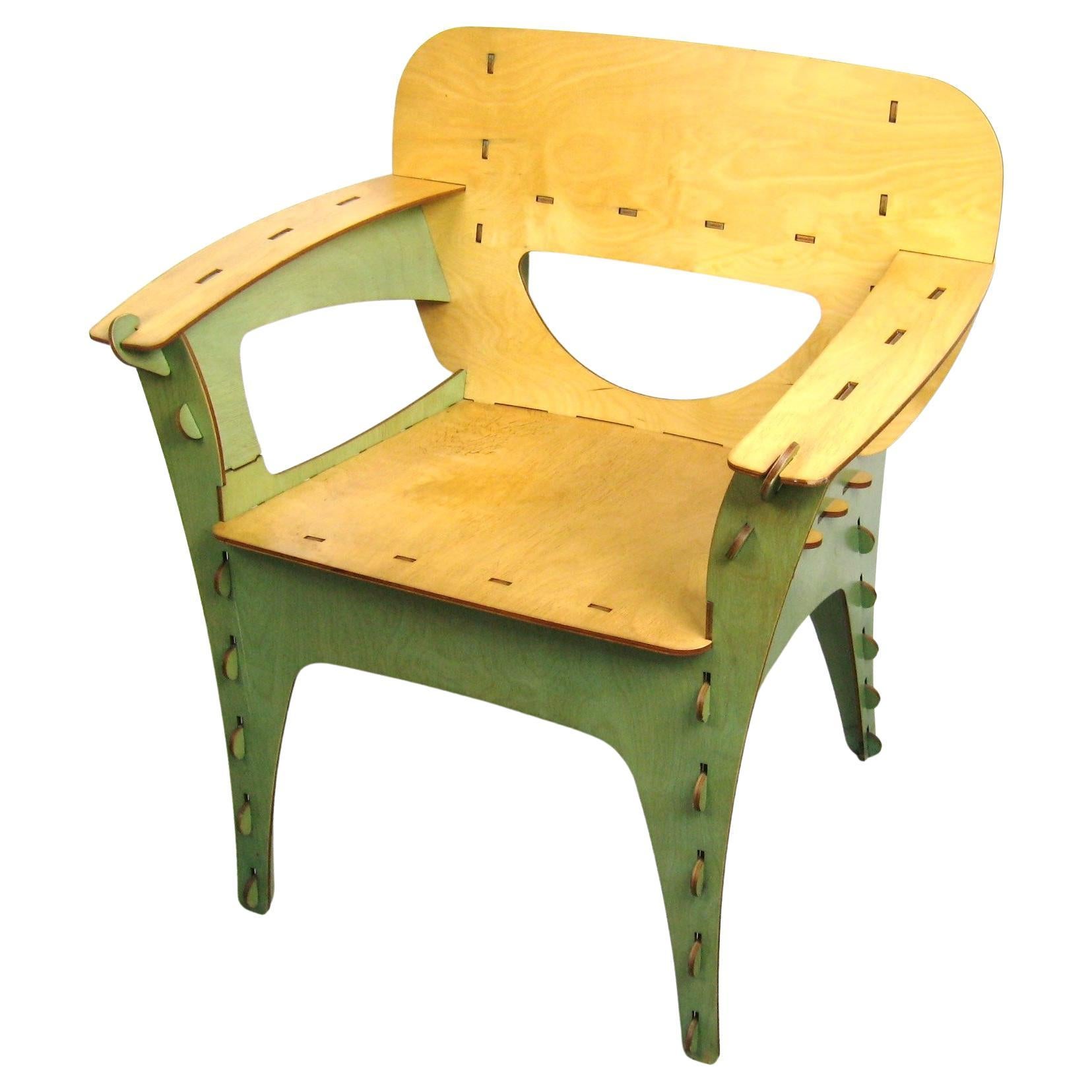 Green Puzzle Chair by David Kawecki San Francisco Bend Plywood For Sale