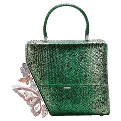 Green python handmade handle shoulder bag