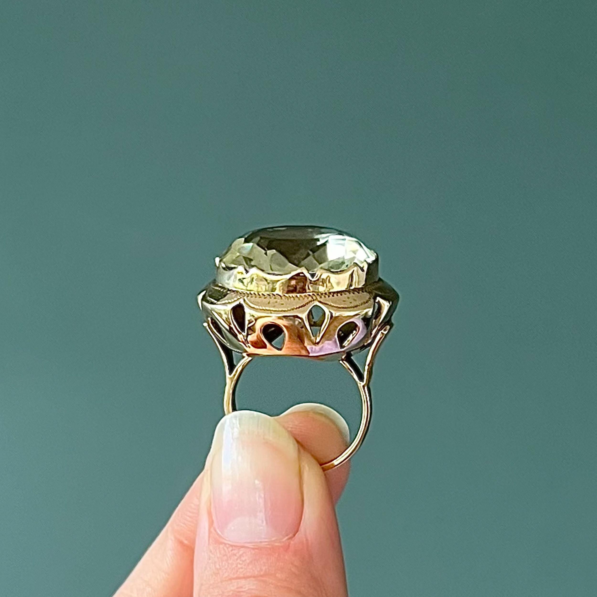 Women's Vintage Chunky Green Quartz and 14 Karat Gold Ring For Sale