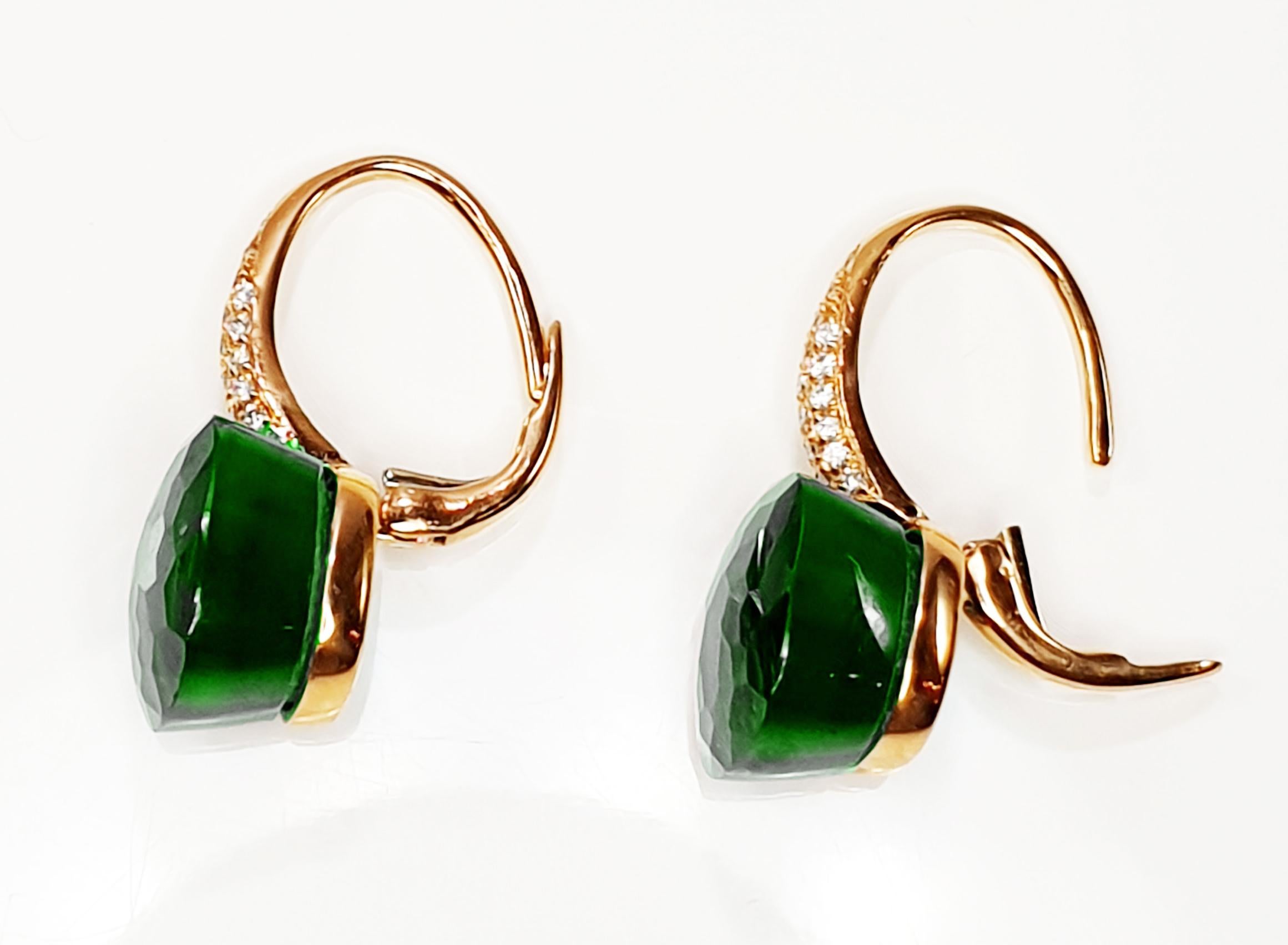 Donna Quarzo verde 18 carati  Orecchini pendenti in oro con pavé di diamanti in vendita