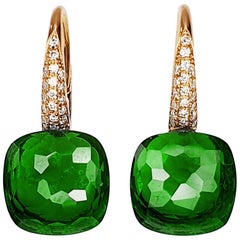 Green Quartz 18 Karat  Gold Dangle Earrings with Pave of Diamonds