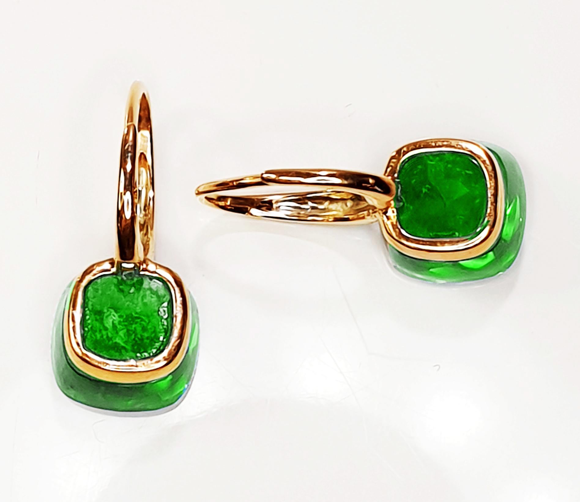 Brilliant Cut Green Grass Quartz 18k Gold Dangle Earrings with Pave of Diamonds For Sale