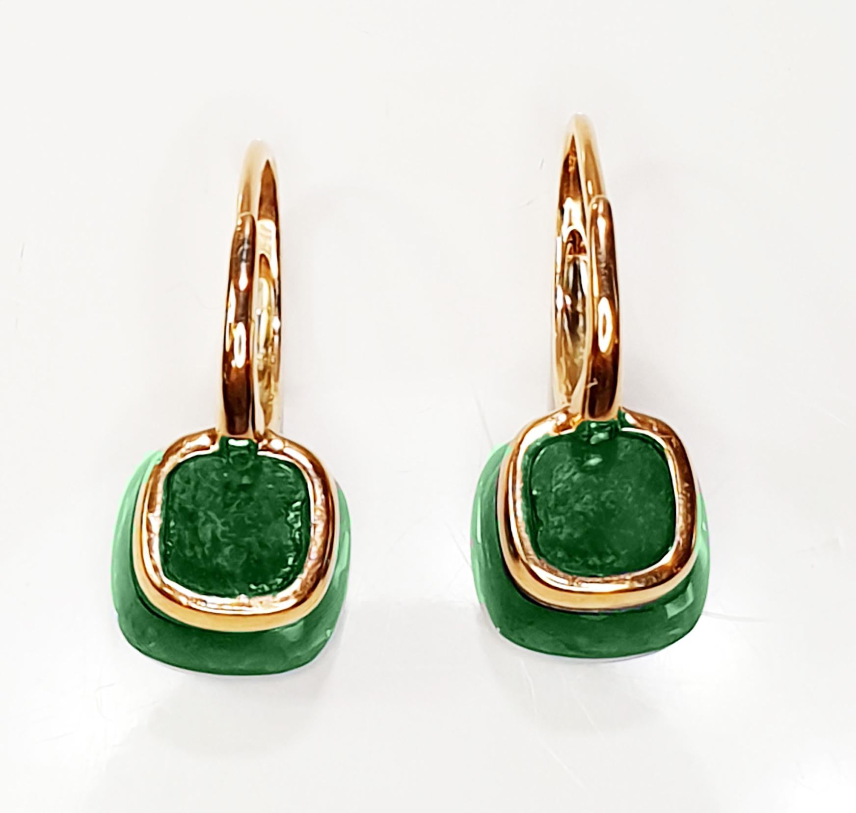 Green Grass Quartz 18k Gold Dangle Earrings with Pave of Diamonds In New Condition For Sale In Bilbao, ES